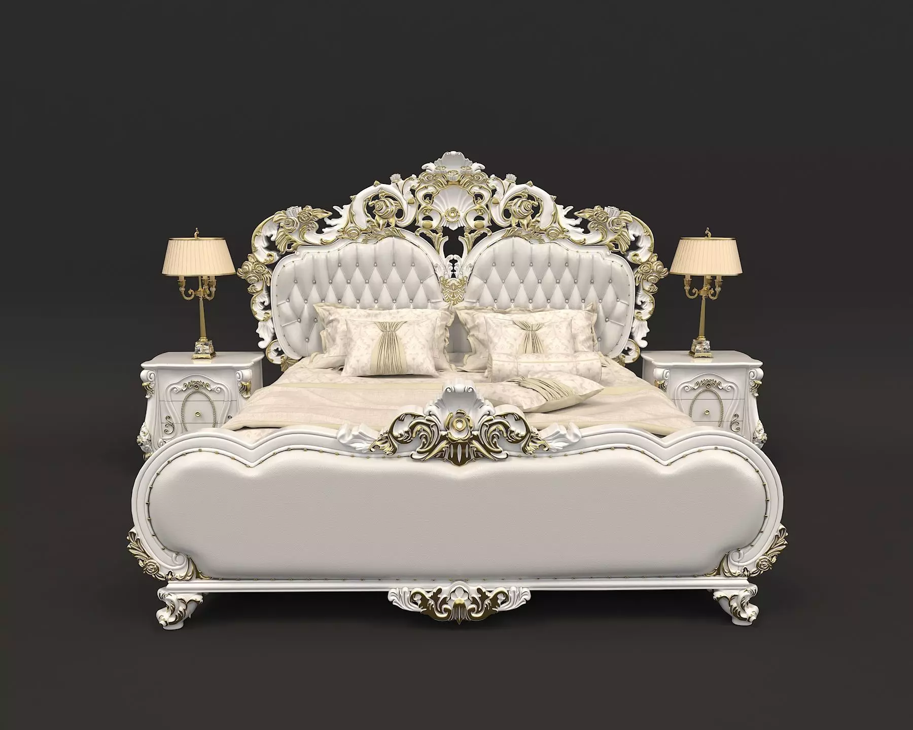 Classic European Style Bed Set 22 3D model_1