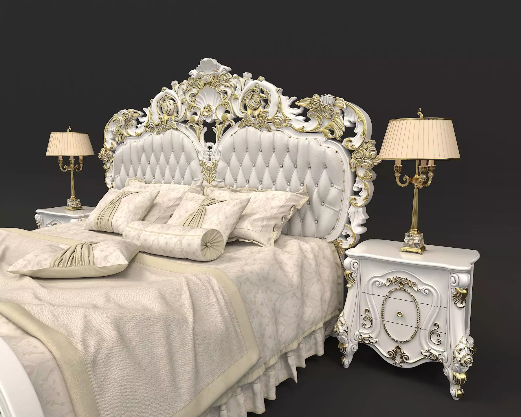 Classic European Style Bed Set 22 3D model_2