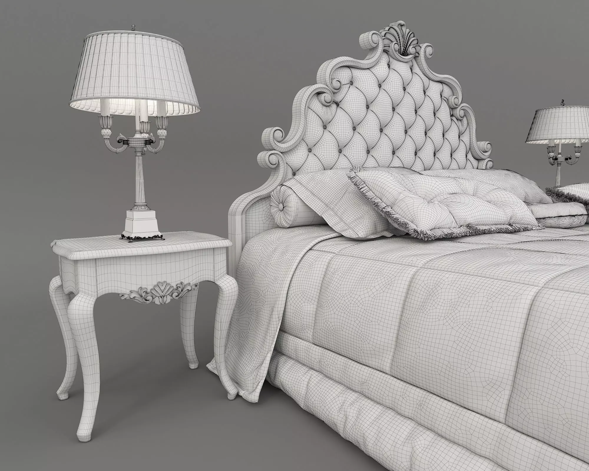 Classic European Style Bed Set 23 3D model_8