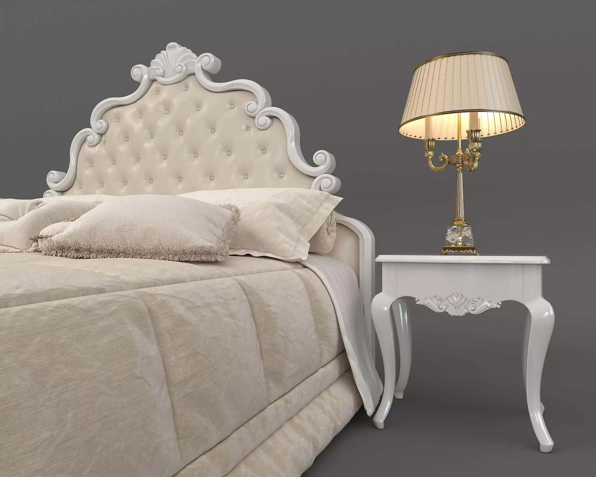 Classic European Style Bed Set 23 3D model_4
