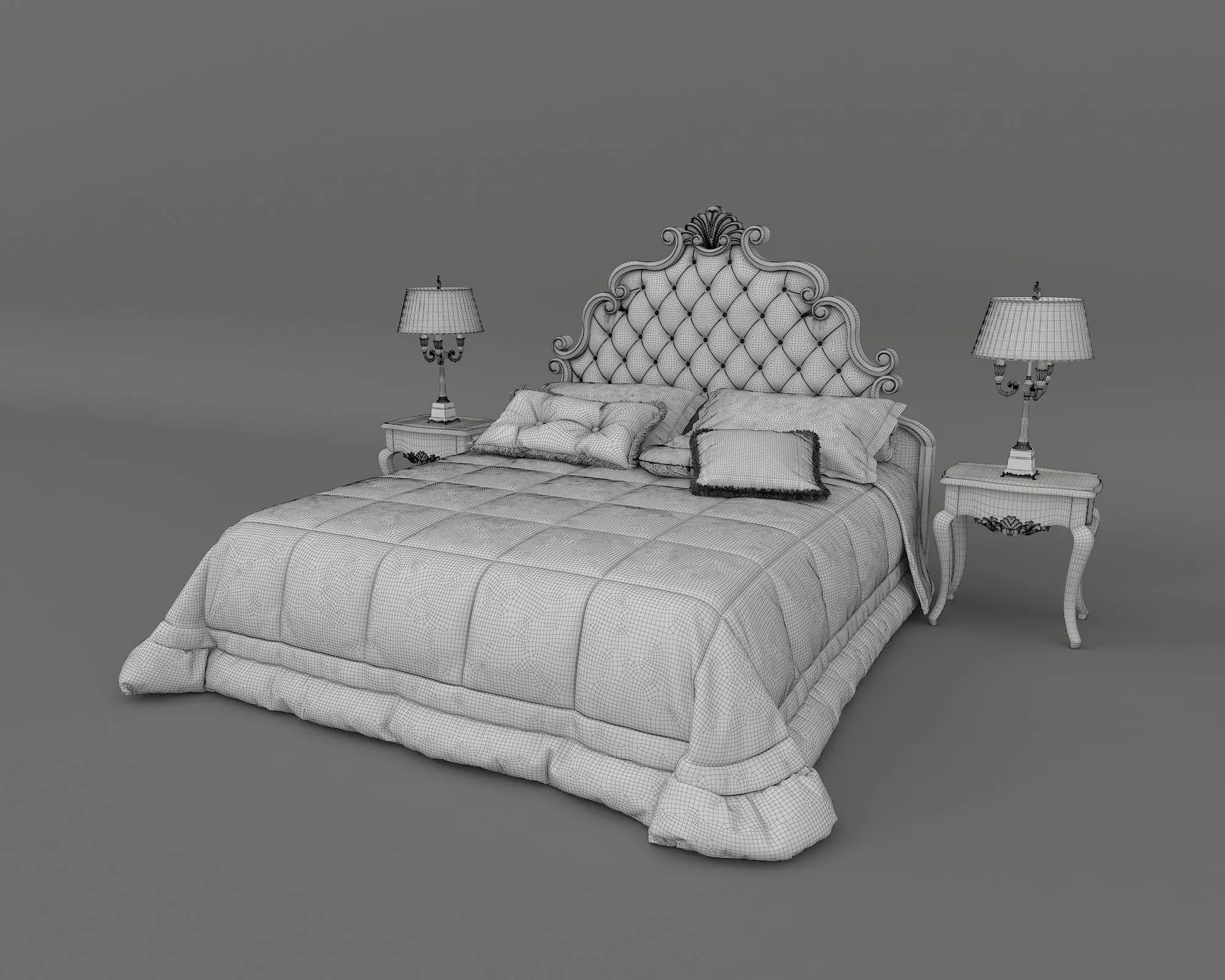Classic European Style Bed Set 23 3D model_7