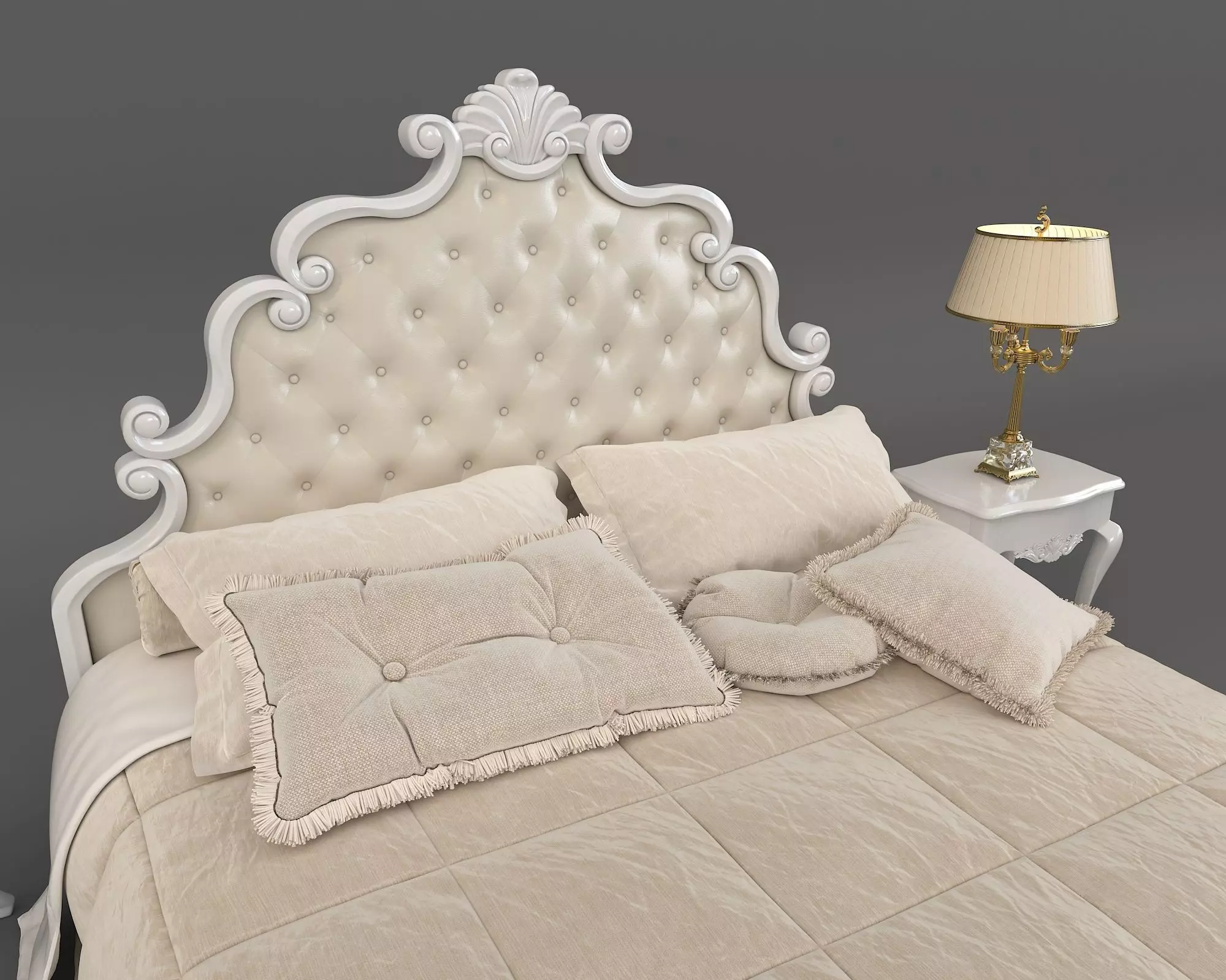 Classic European Style Bed Set 23 3D model_2