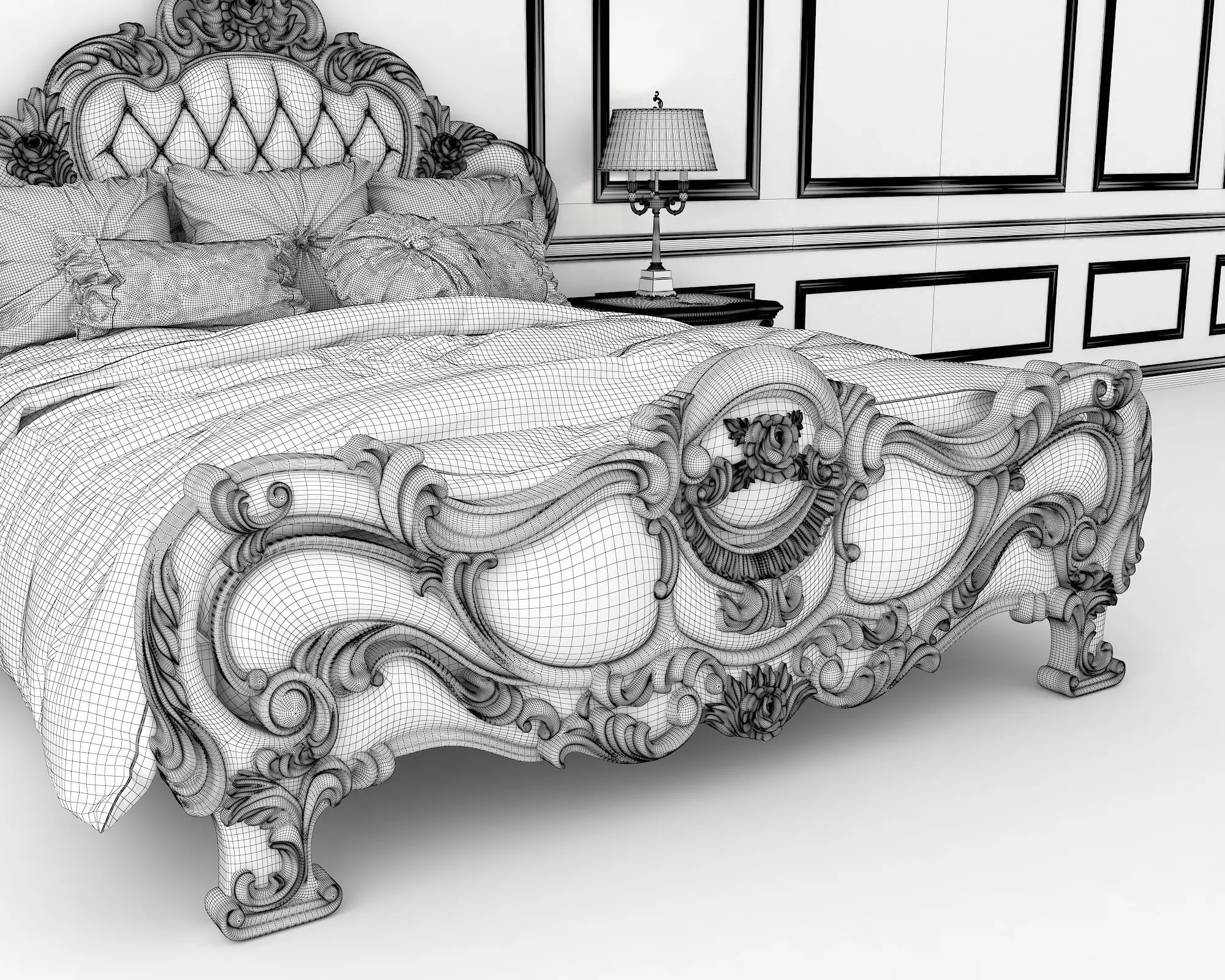 Classic European Style Bed Set 27 3D model_11