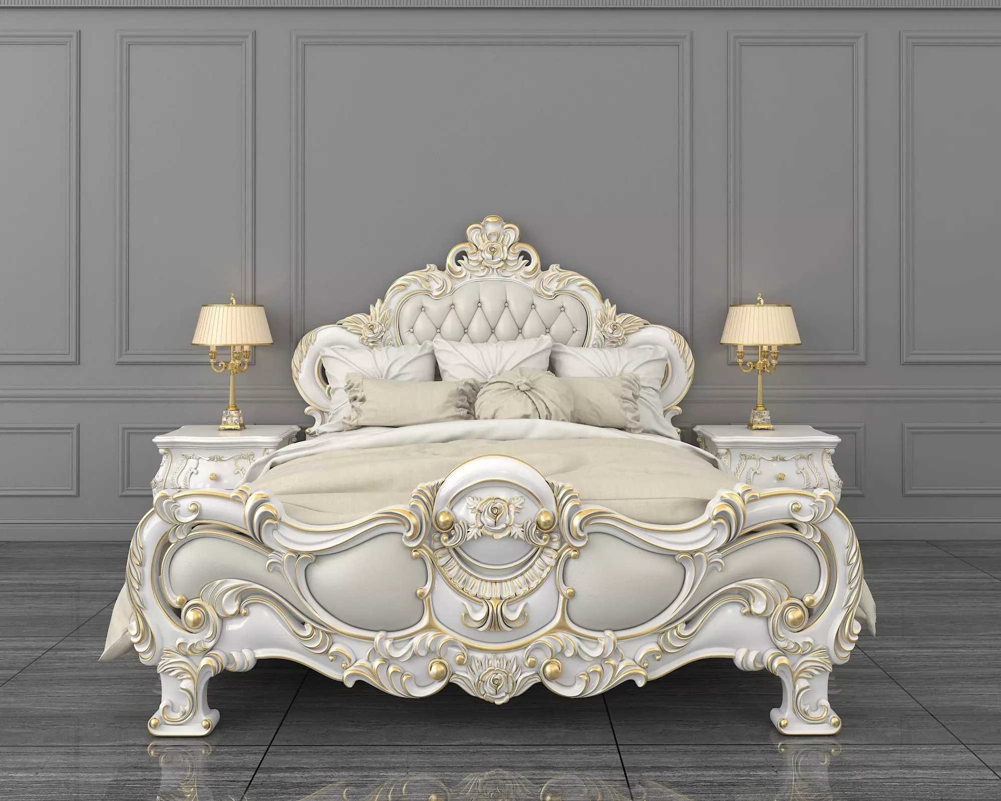 Classic European Style Bed Set 27 3D model_1