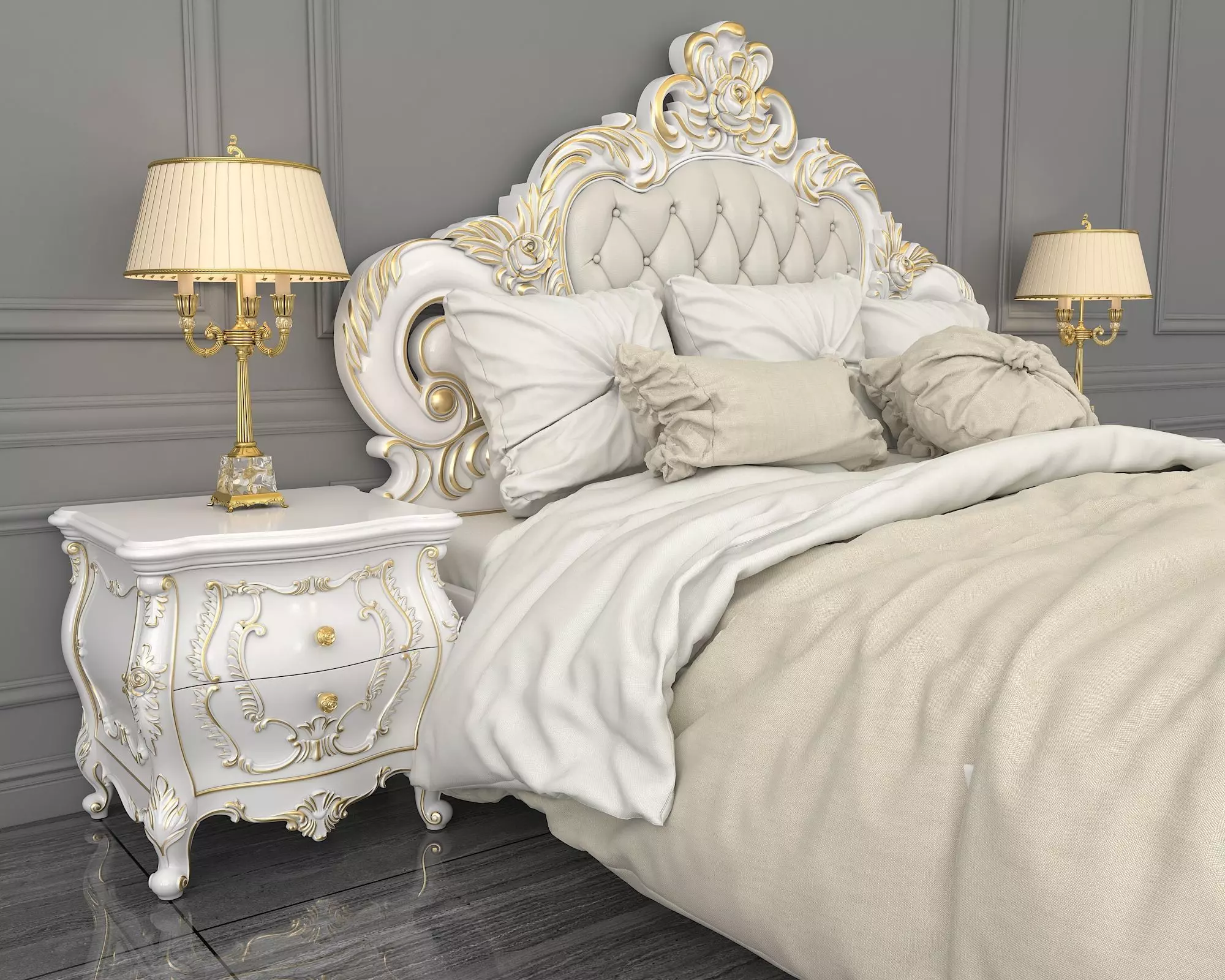 Classic European Style Bed Set 27 3D model_6