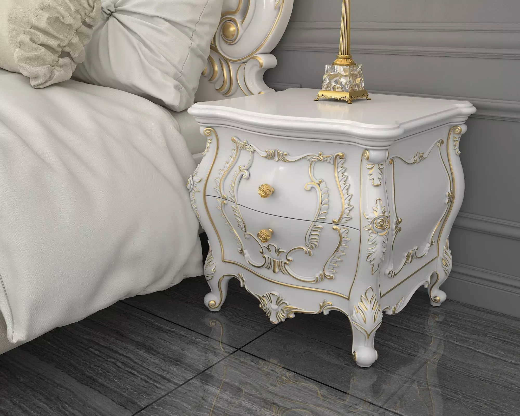 Classic European Style Bed Set 27 3D model_7