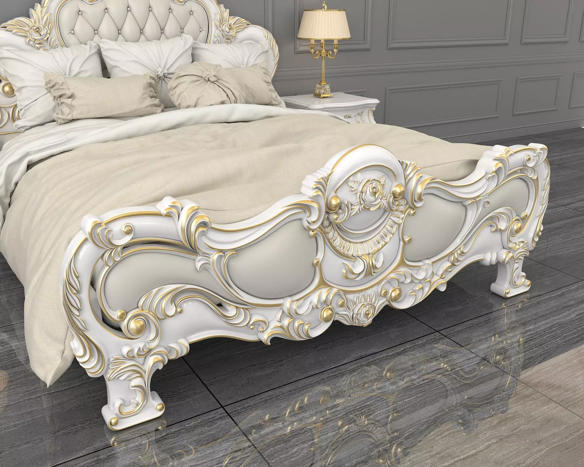 Classic European Style Bed Set 27 3D model_5