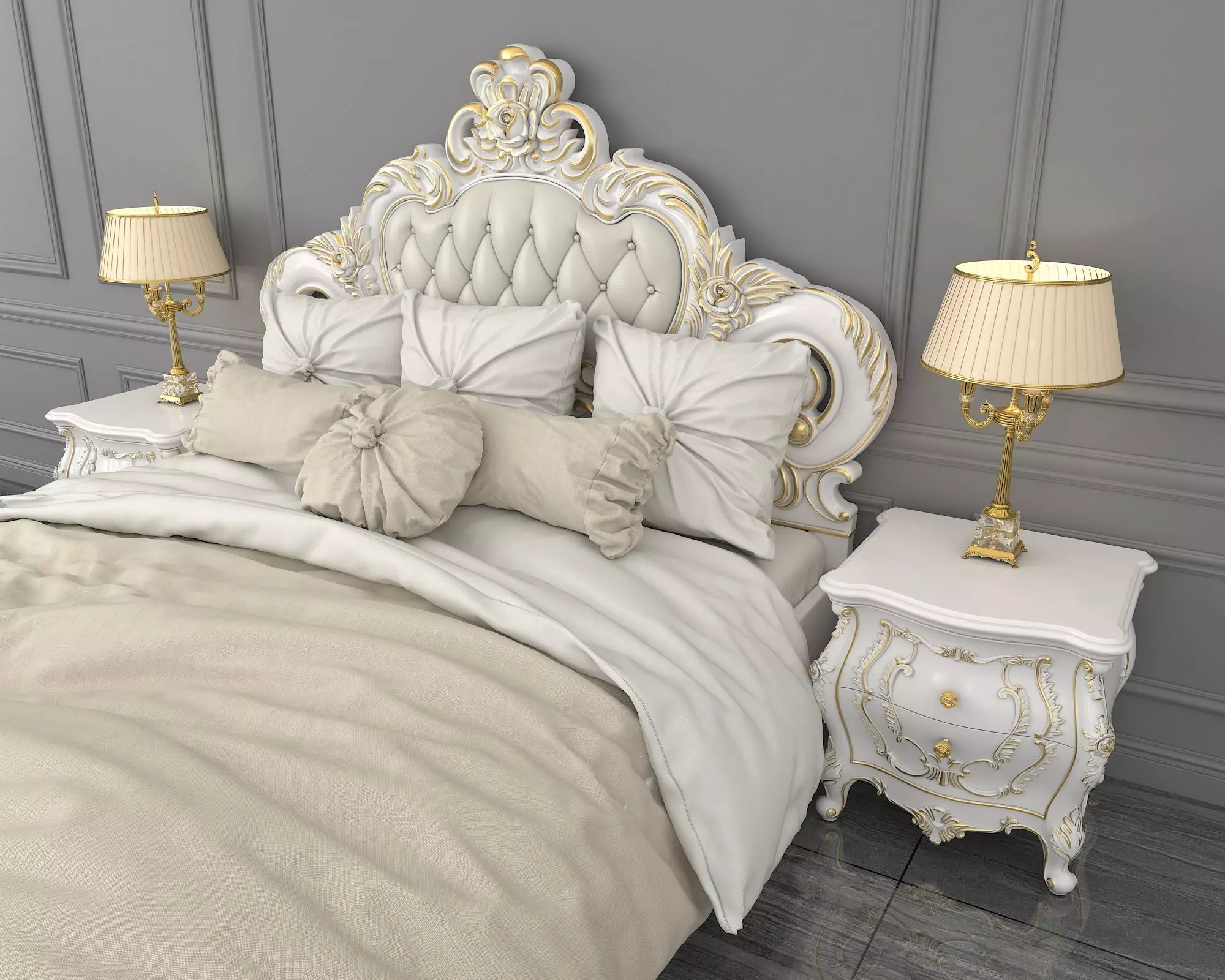 Classic European Style Bed Set 27 3D model_2