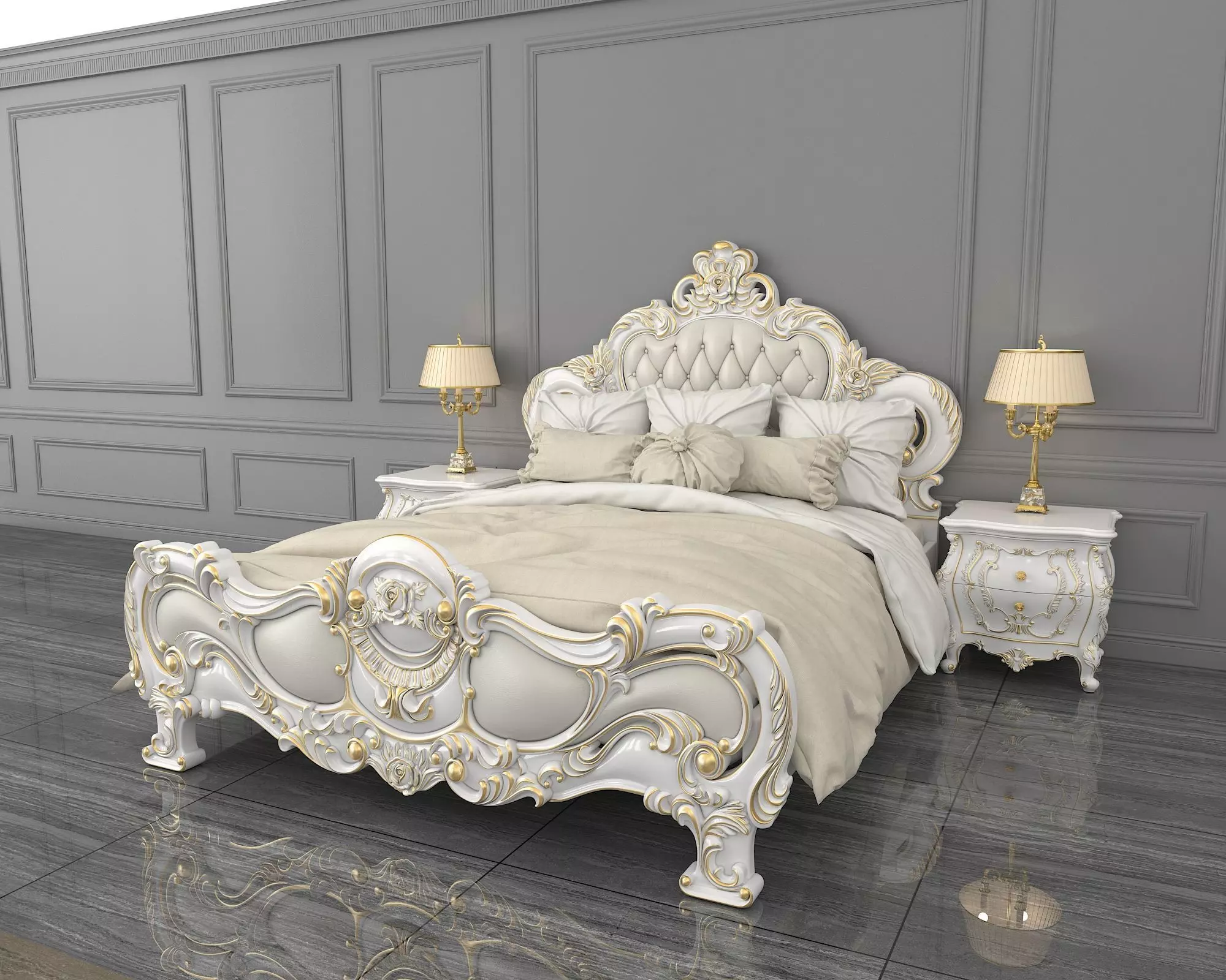 Classic European Style Bed Set 27 3D model_0