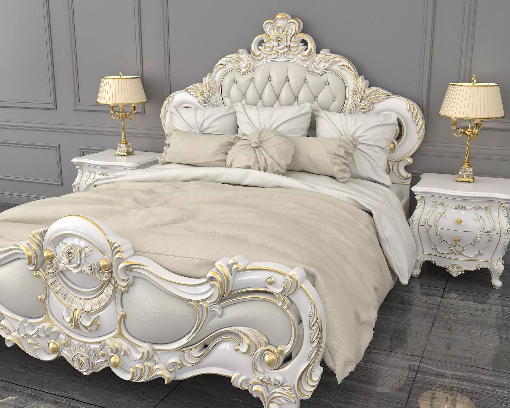 Classic European Style Bed Set 27 3D model_8