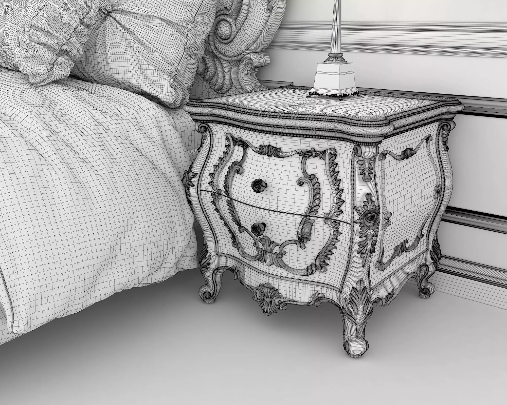 Classic European Style Bed Set 27 3D model_10