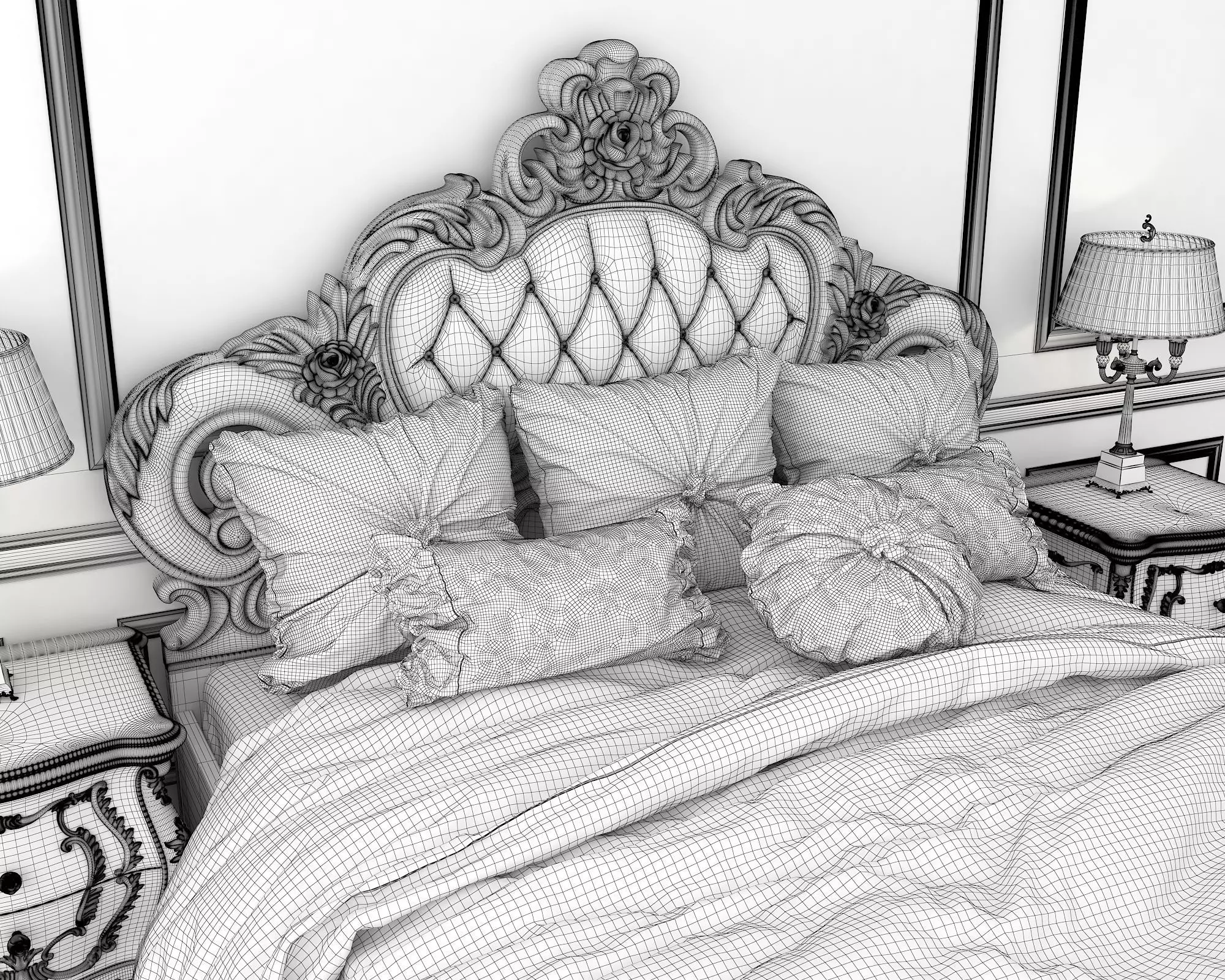 Classic European Style Bed Set 27 3D model_9