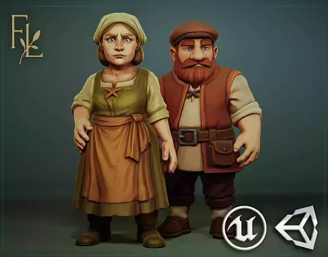 Peasant Pack v1 - Medieval NPC characters Low-poly 3D model