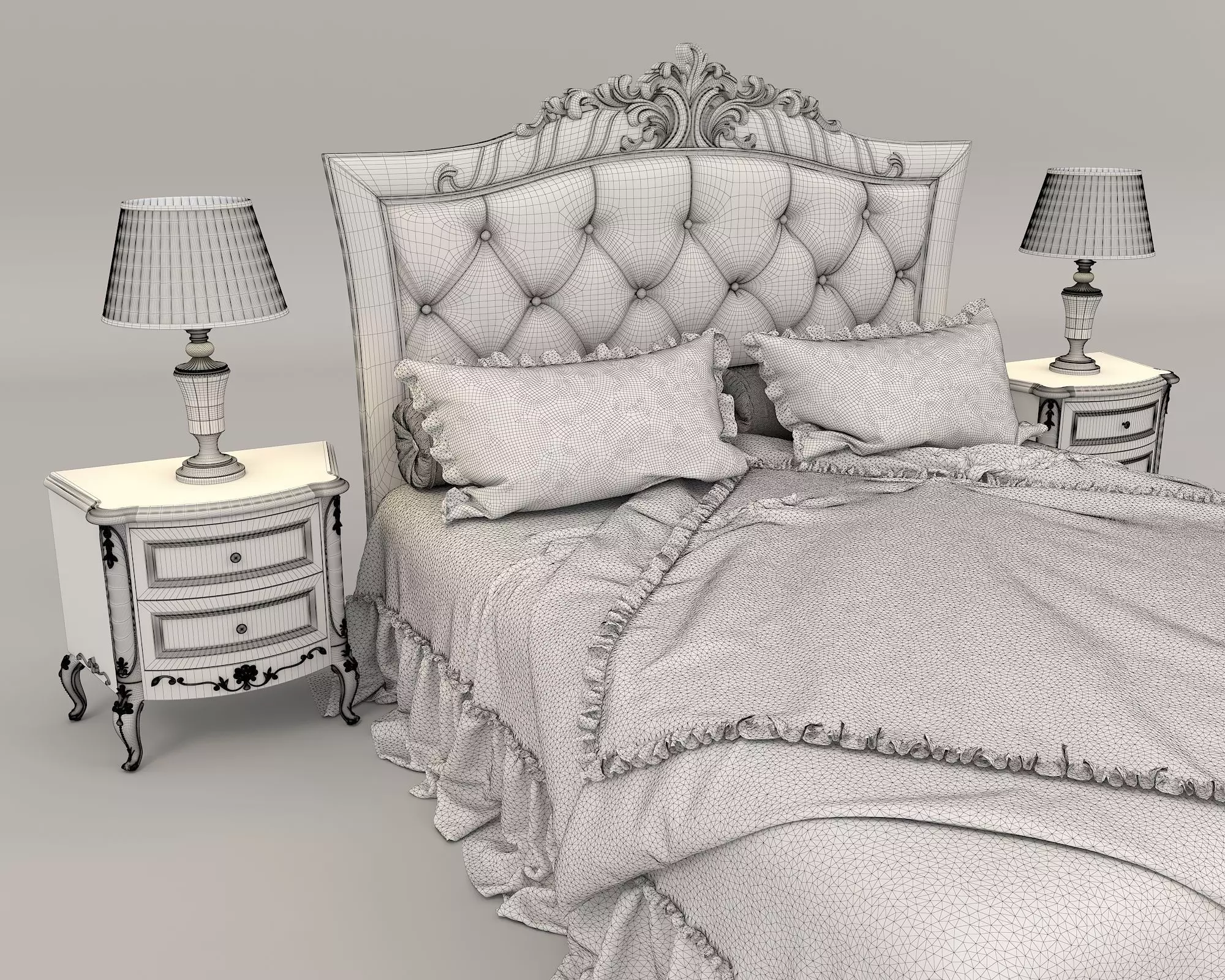 Classic European Style Bed Set 30 3D model_9