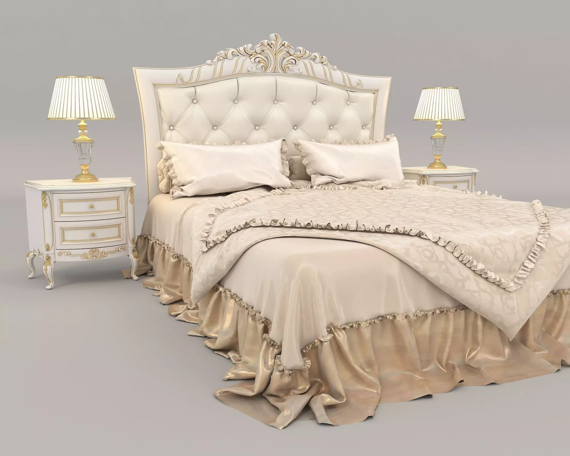 Classic European Style Bed Set 30 3D model_4