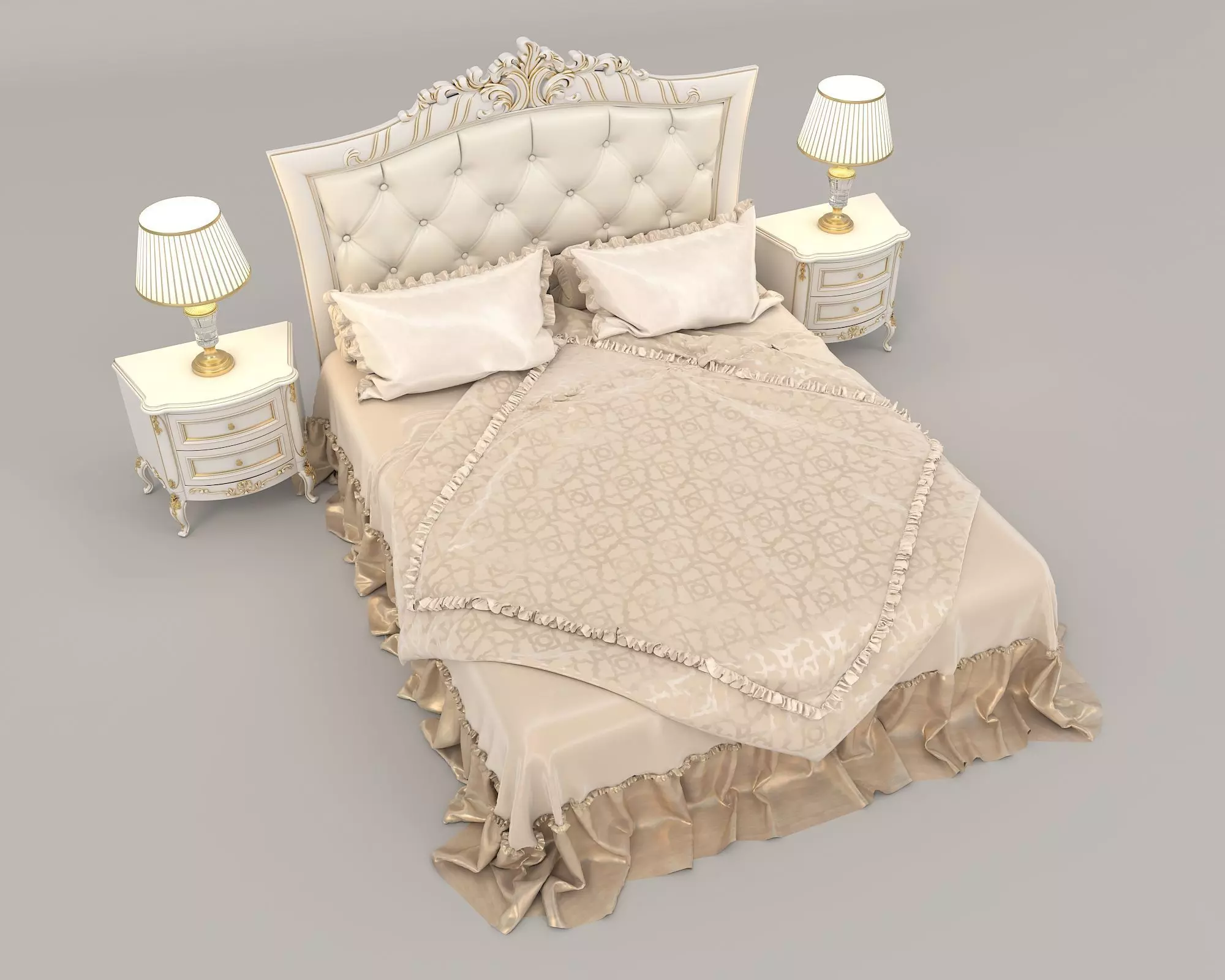 Classic European Style Bed Set 30 3D model_2