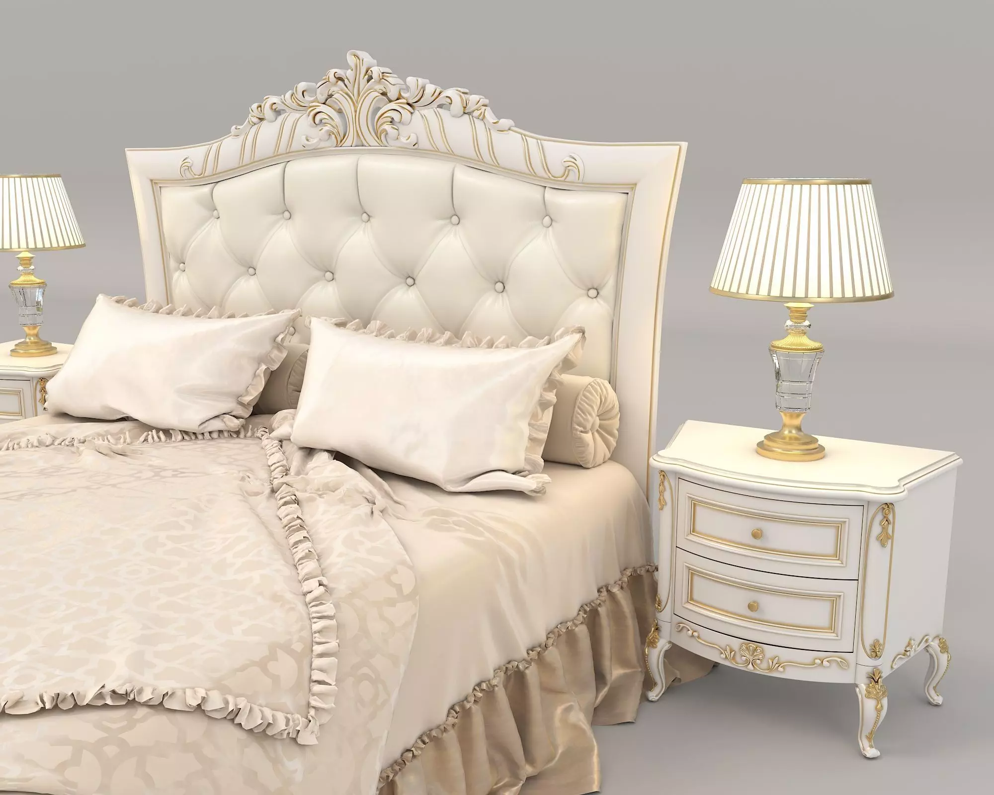 Classic European Style Bed Set 30 3D model_3
