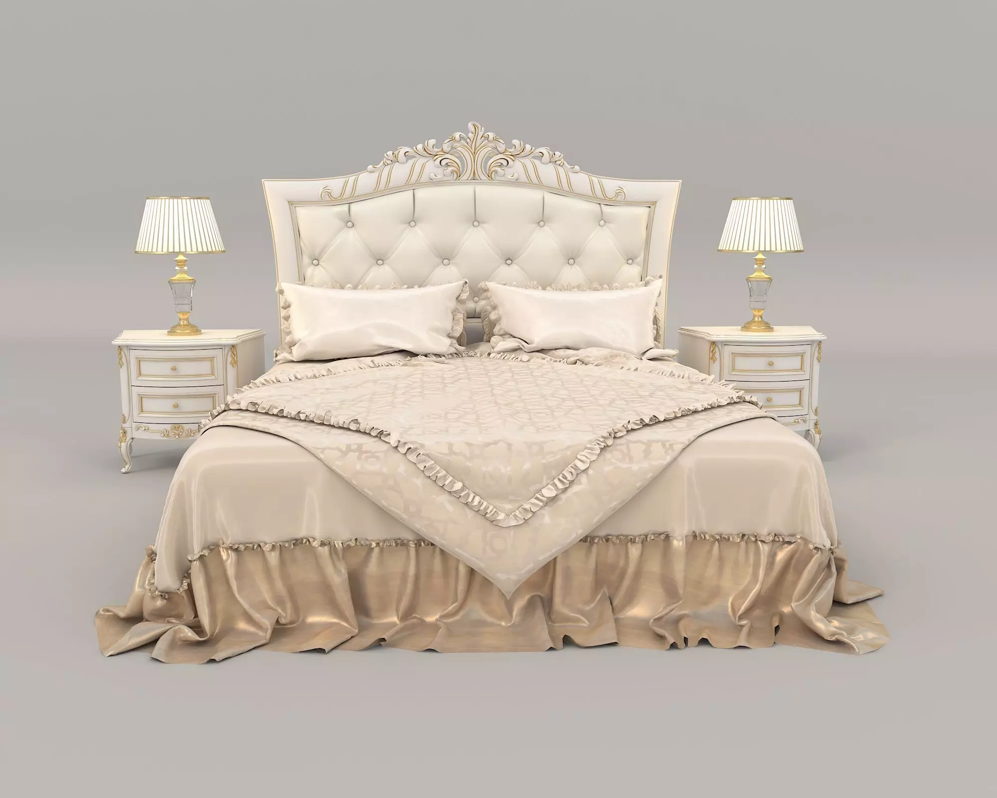 Classic European Style Bed Set 30 3D model_1
