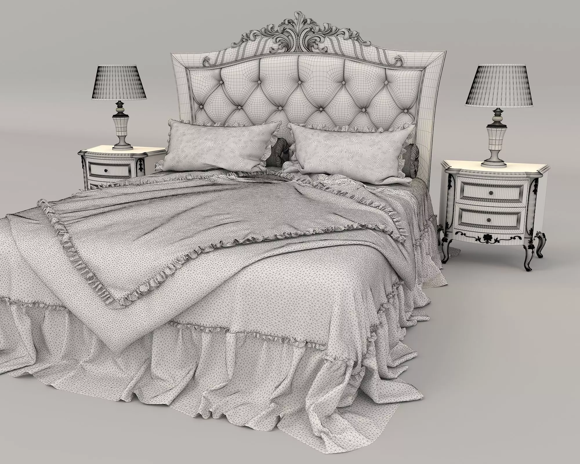 Classic European Style Bed Set 30 3D model_7