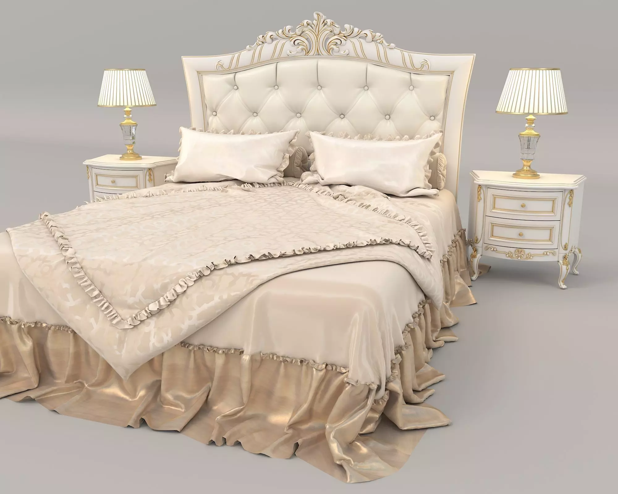 Classic European Style Bed Set 30 3D model_6