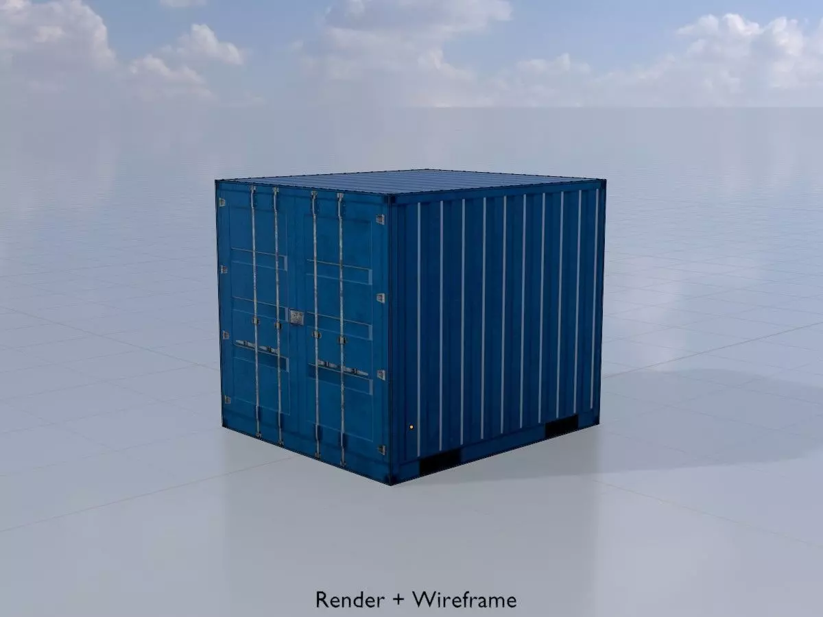 Shipping Container gentian blue 6ft Low-poly 3D model_7