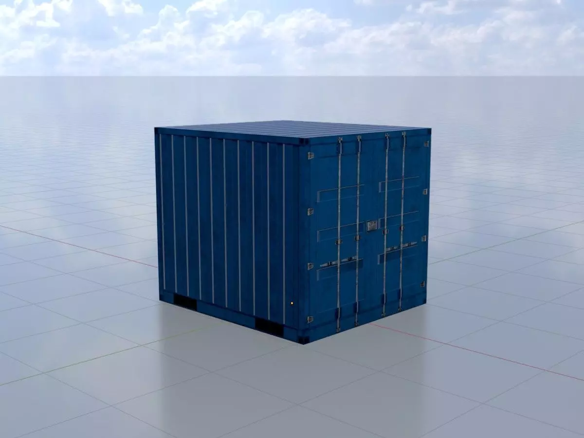 Shipping Container gentian blue 6ft Low-poly 3D model_3