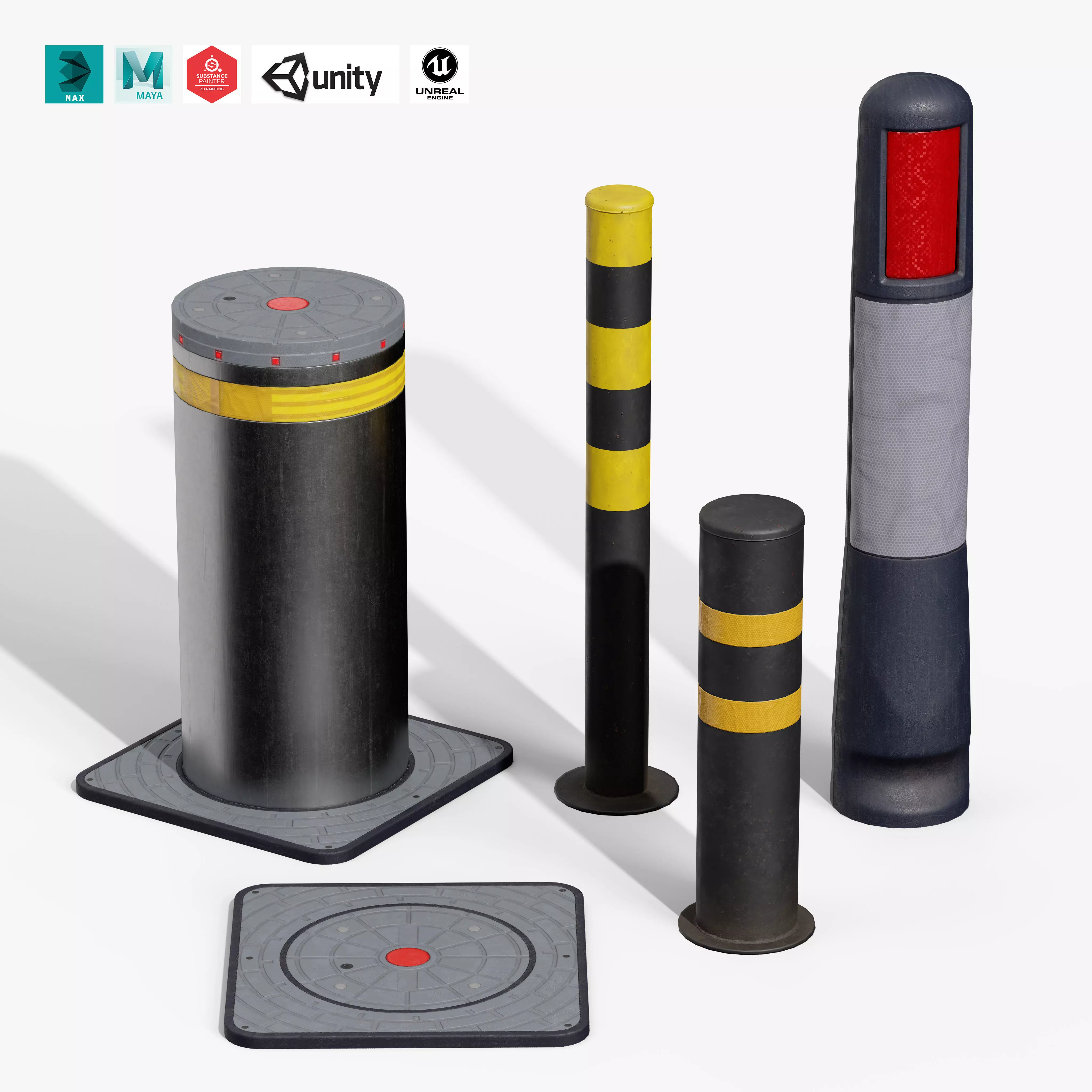 Bollard Posts Pack 3D Model Collection_0