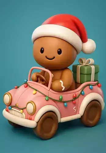 Gingerbread Man Driving Vintage Car 3D print model Gingerbread Man Driving Vintage Car 3D print model