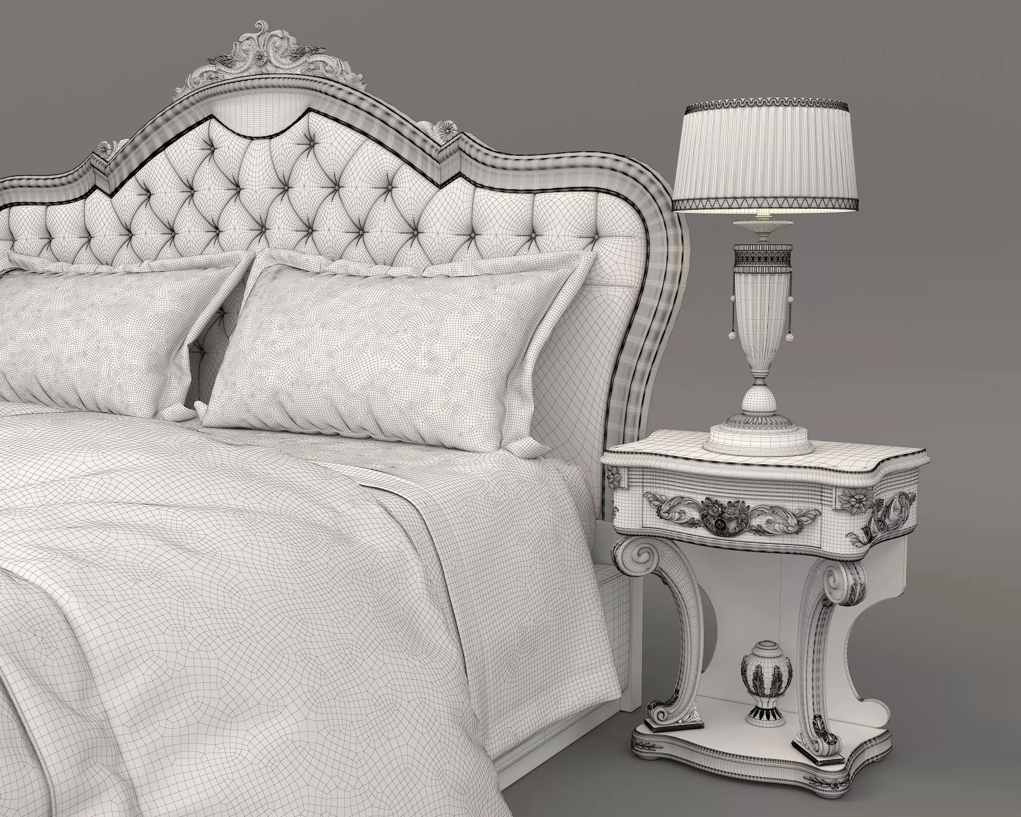 Classic European Style Bed Set 32 3D model_8
