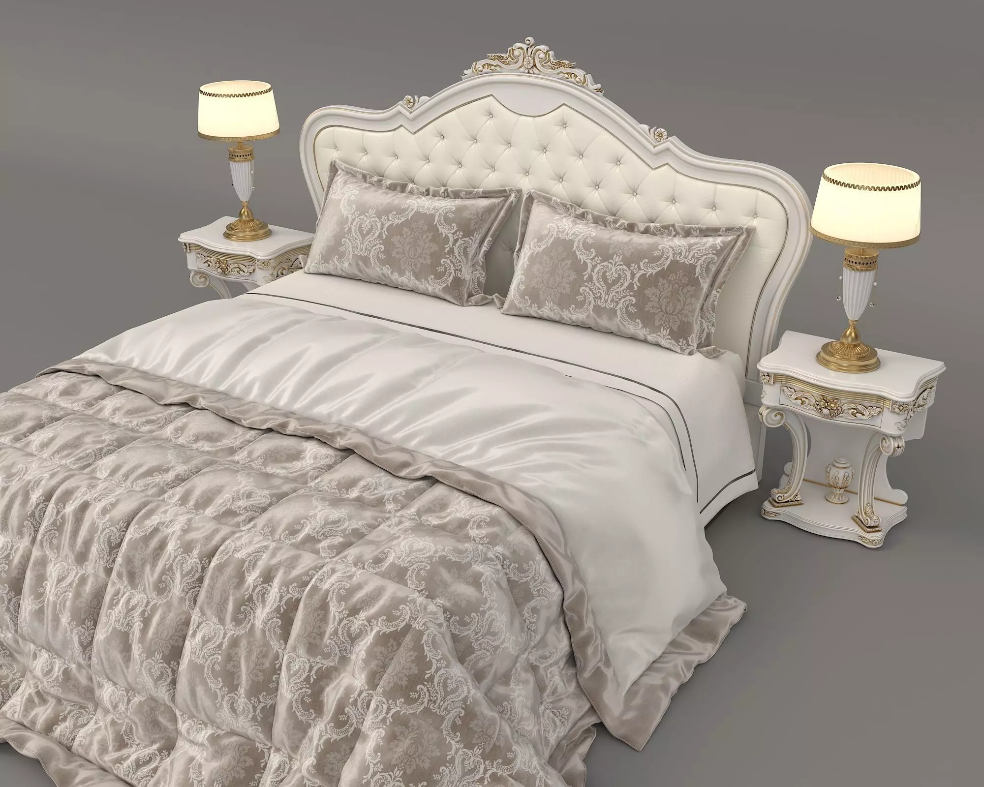Classic European Style Bed Set 32 3D model_2