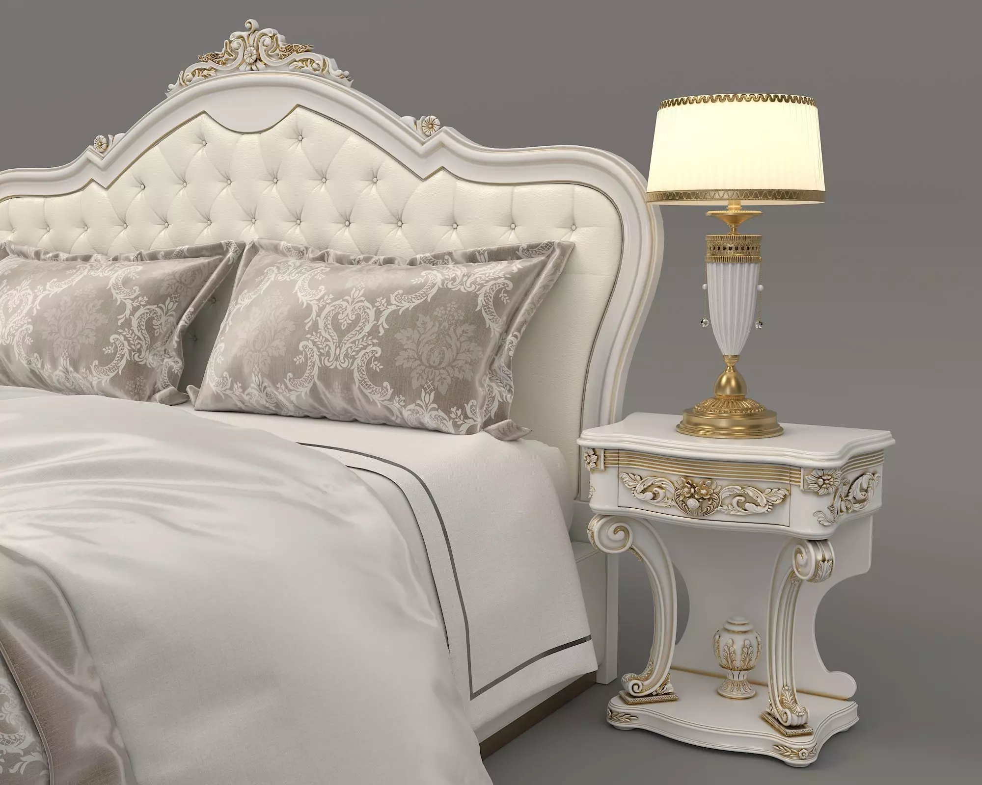 Classic European Style Bed Set 32 3D model_3