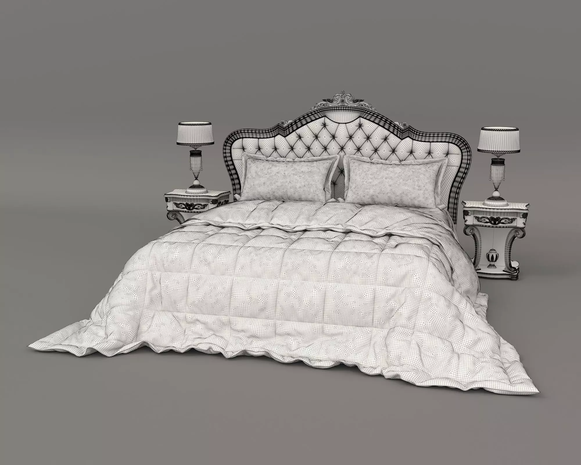 Classic European Style Bed Set 32 3D model_7