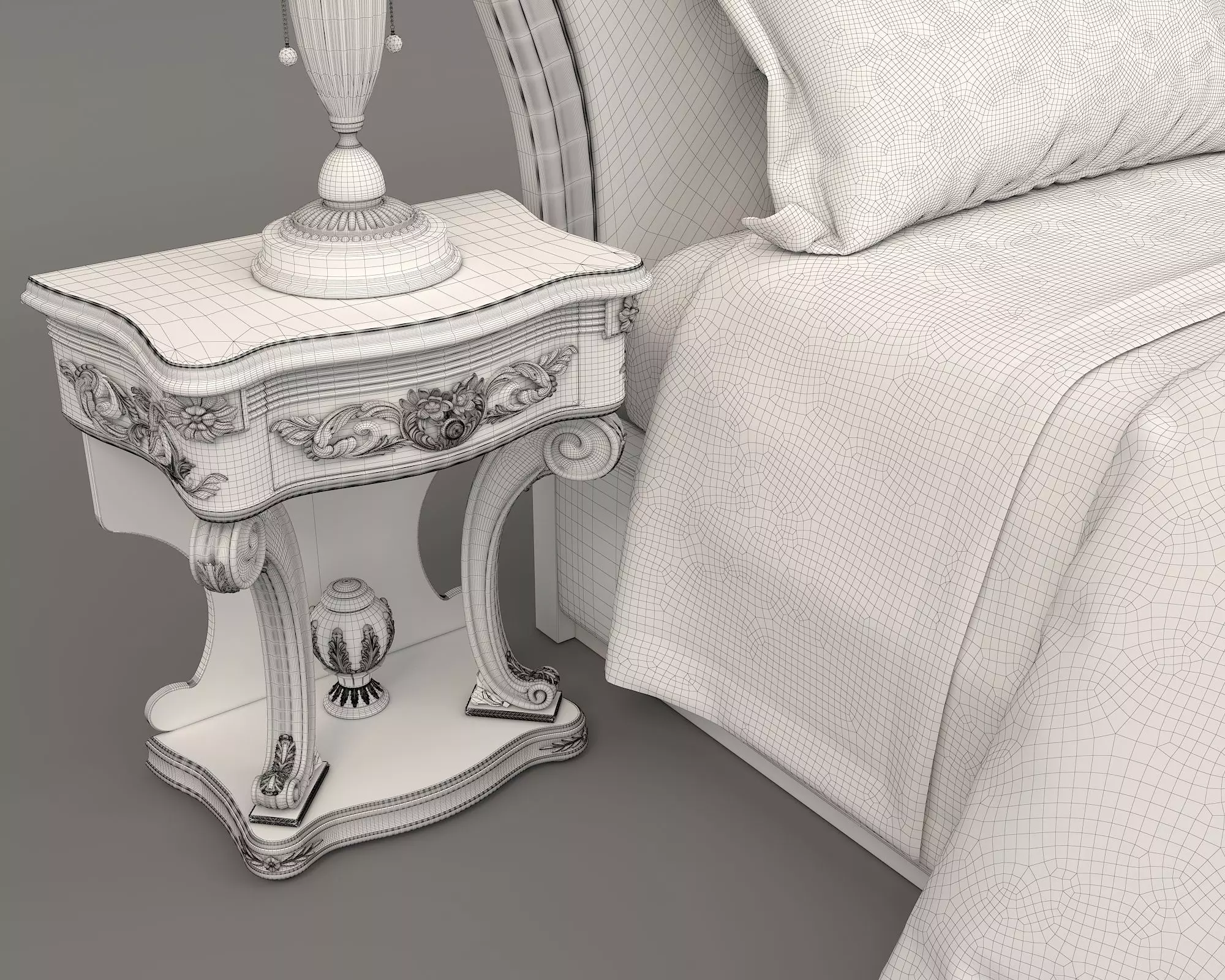 Classic European Style Bed Set 32 3D model_9