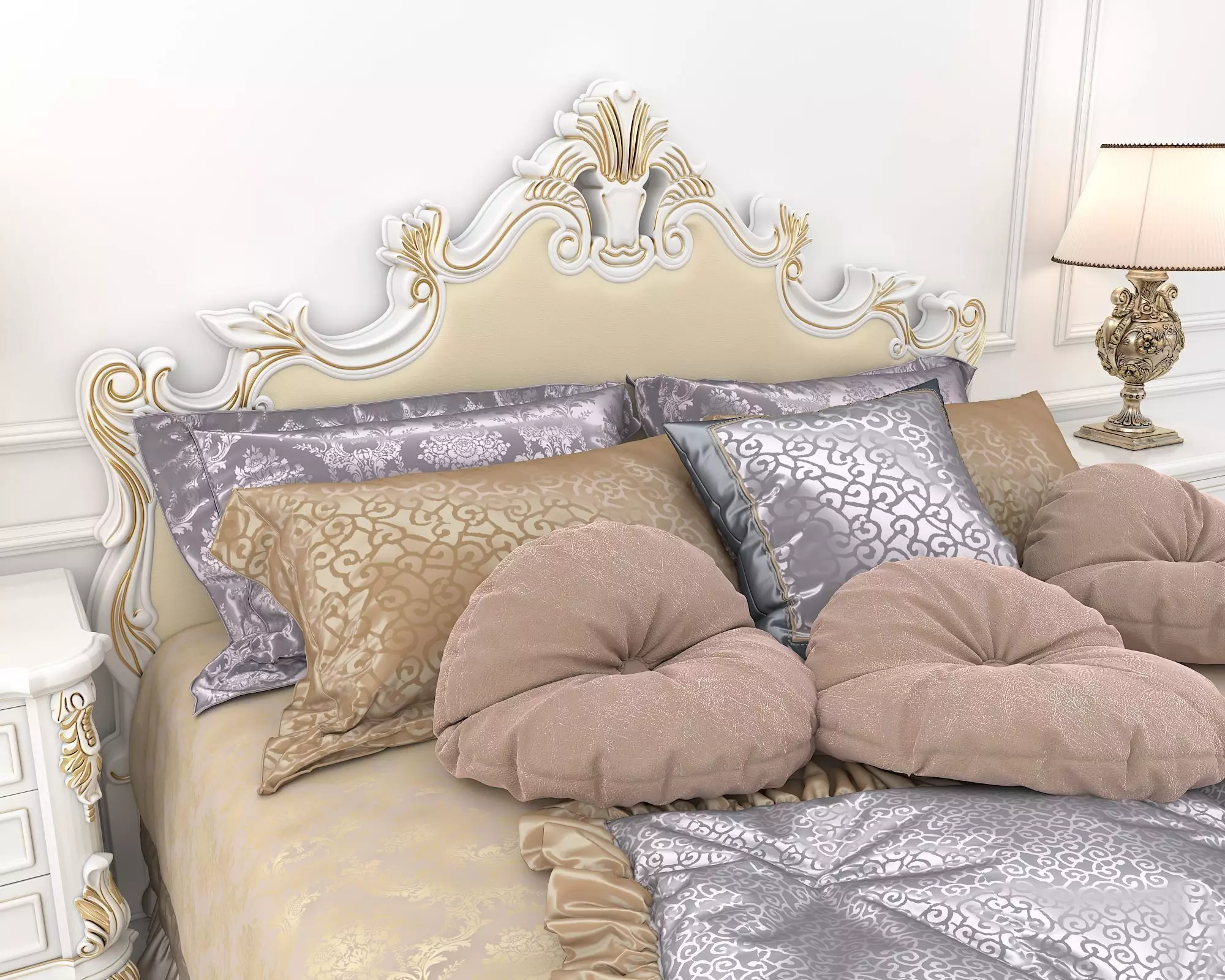 Classic European Style Bed Set 38 3D model_7