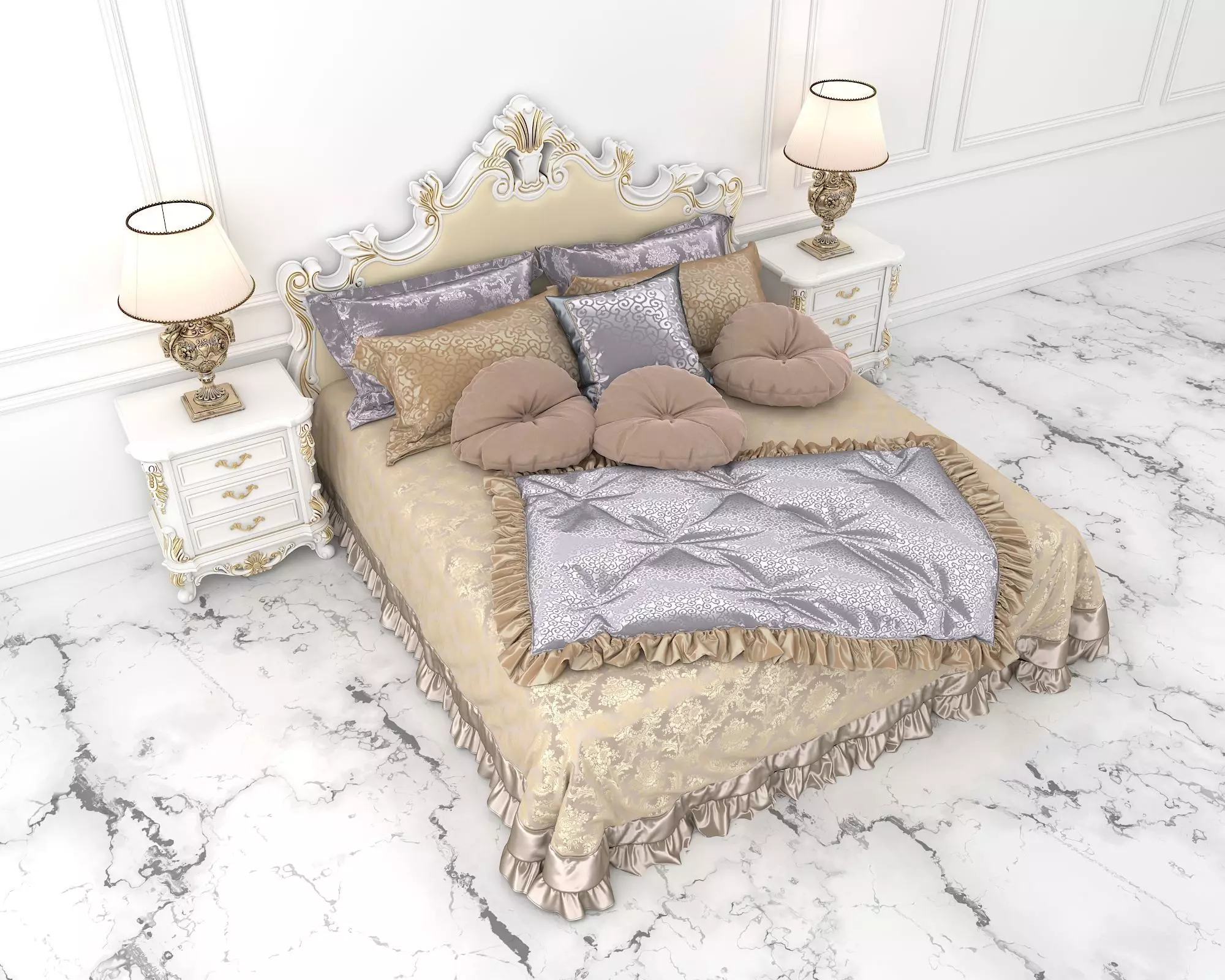 Classic European Style Bed Set 38 3D model_2