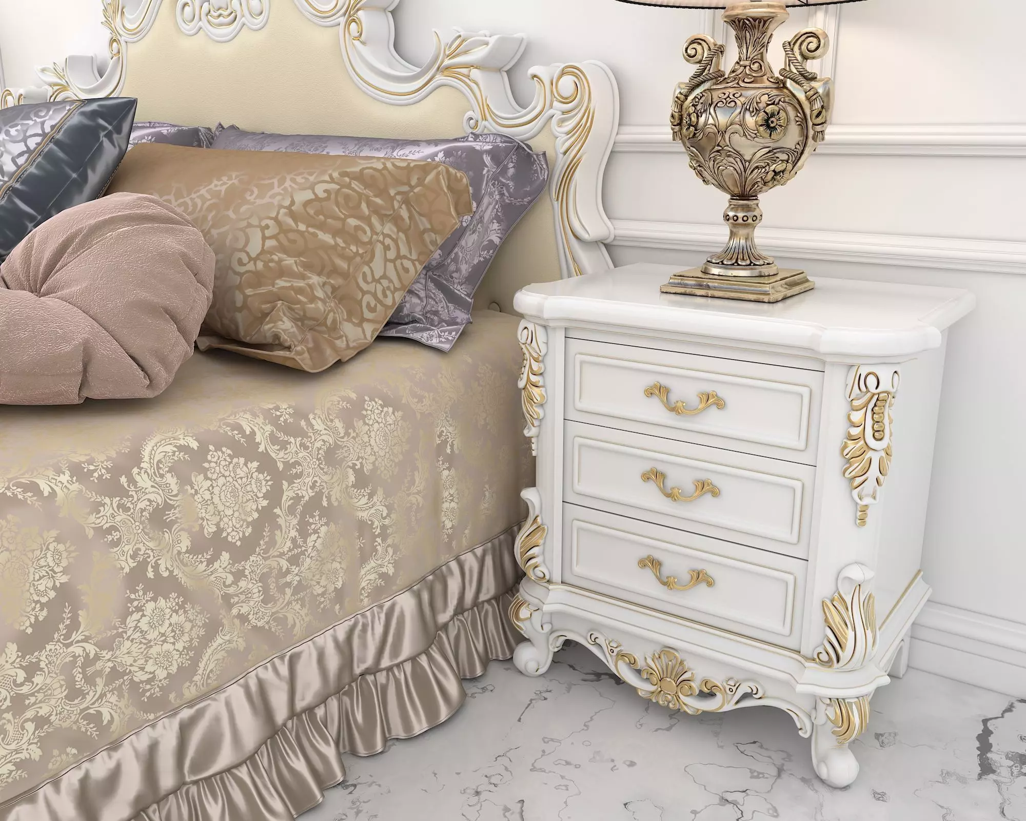 Classic European Style Bed Set 38 3D model_6