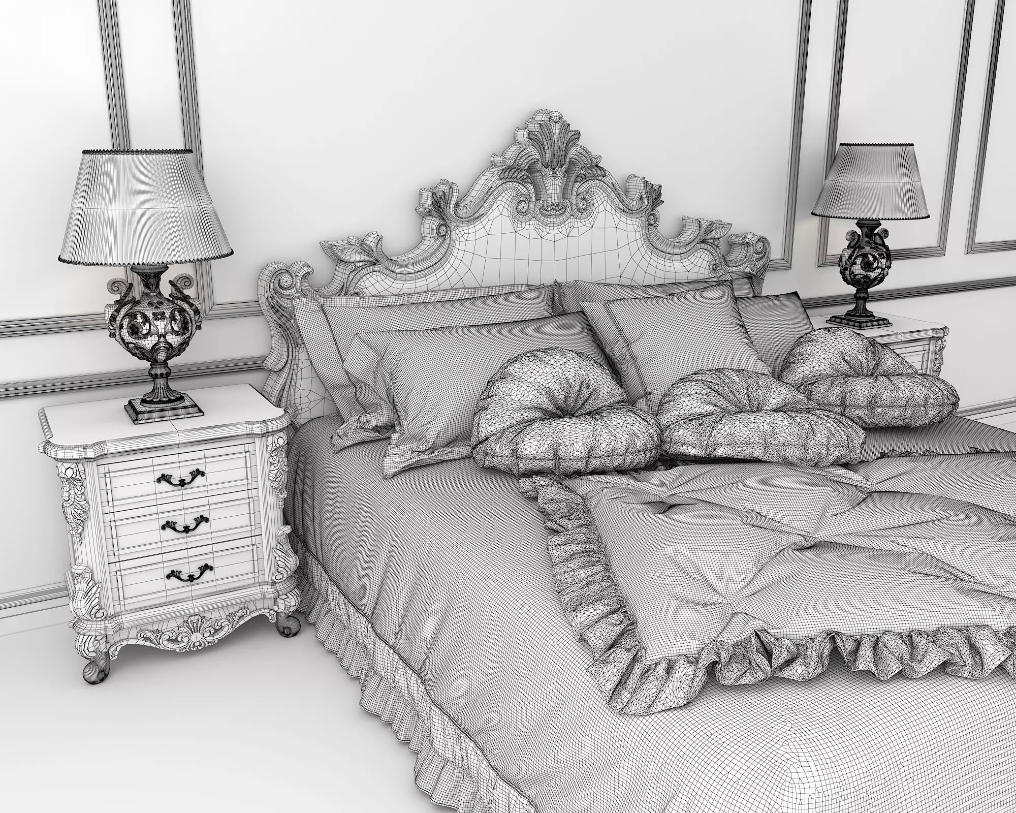 Classic European Style Bed Set 38 3D model_8