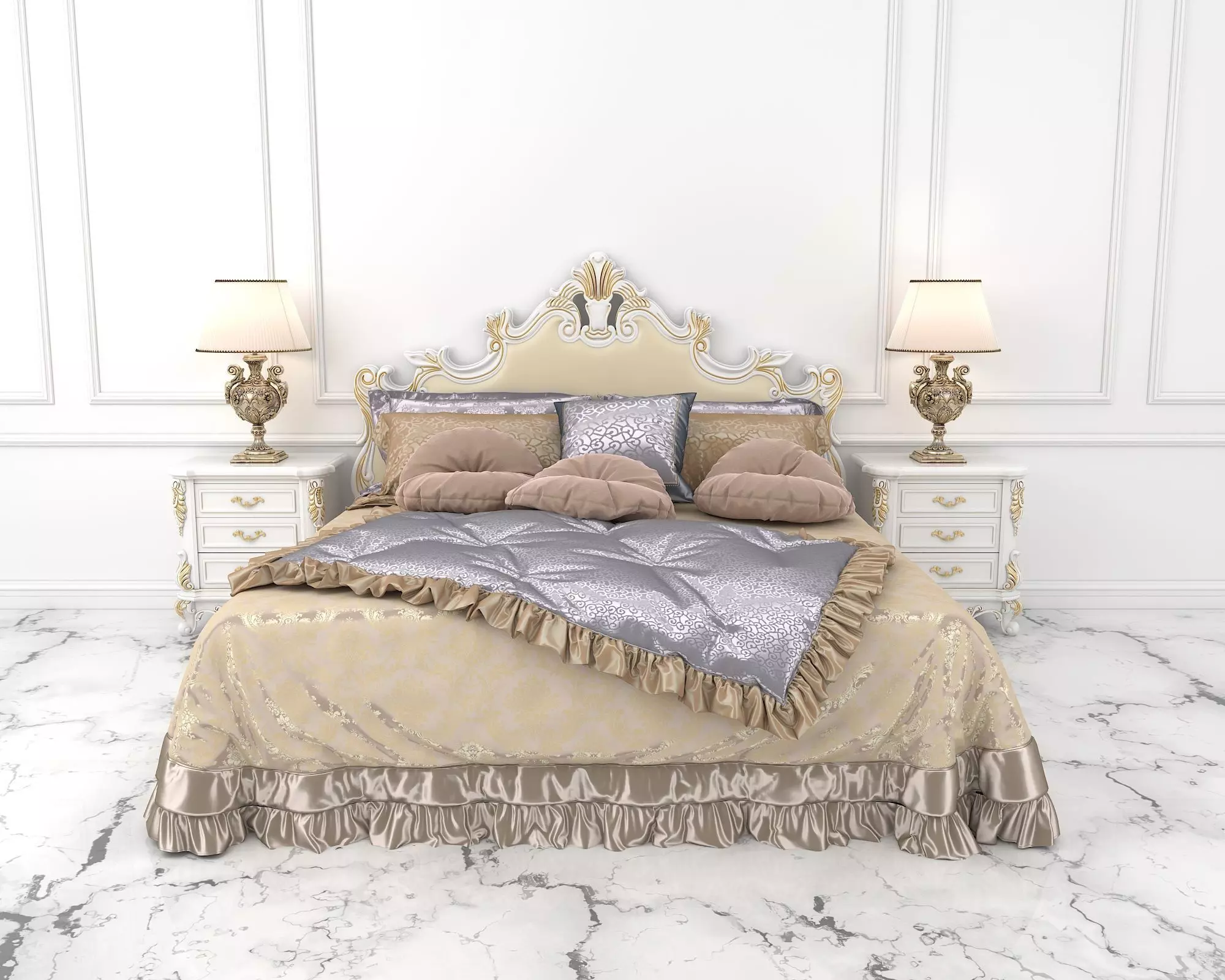 Classic European Style Bed Set 38 3D model_1