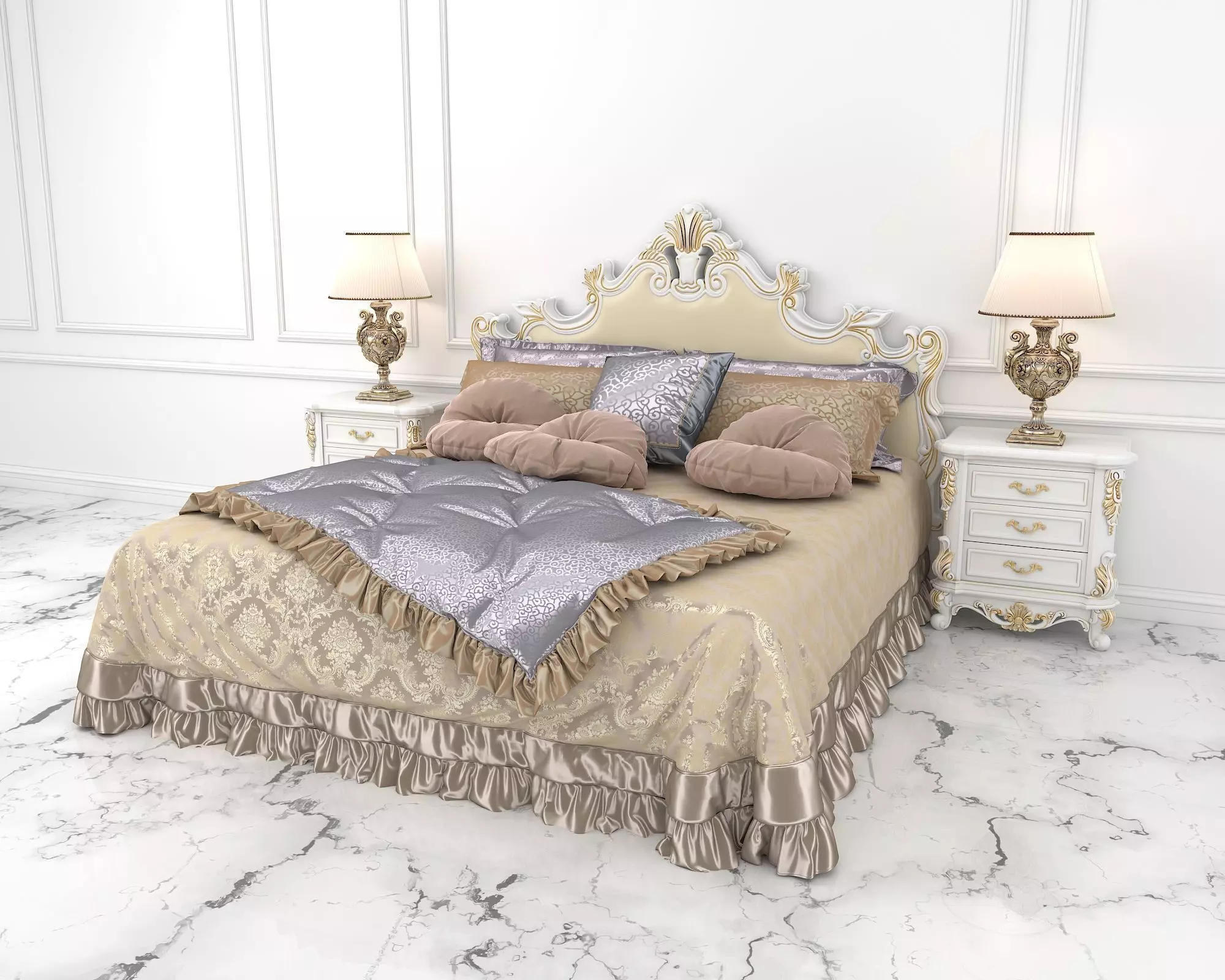 Classic European Style Bed Set 38 3D model_0