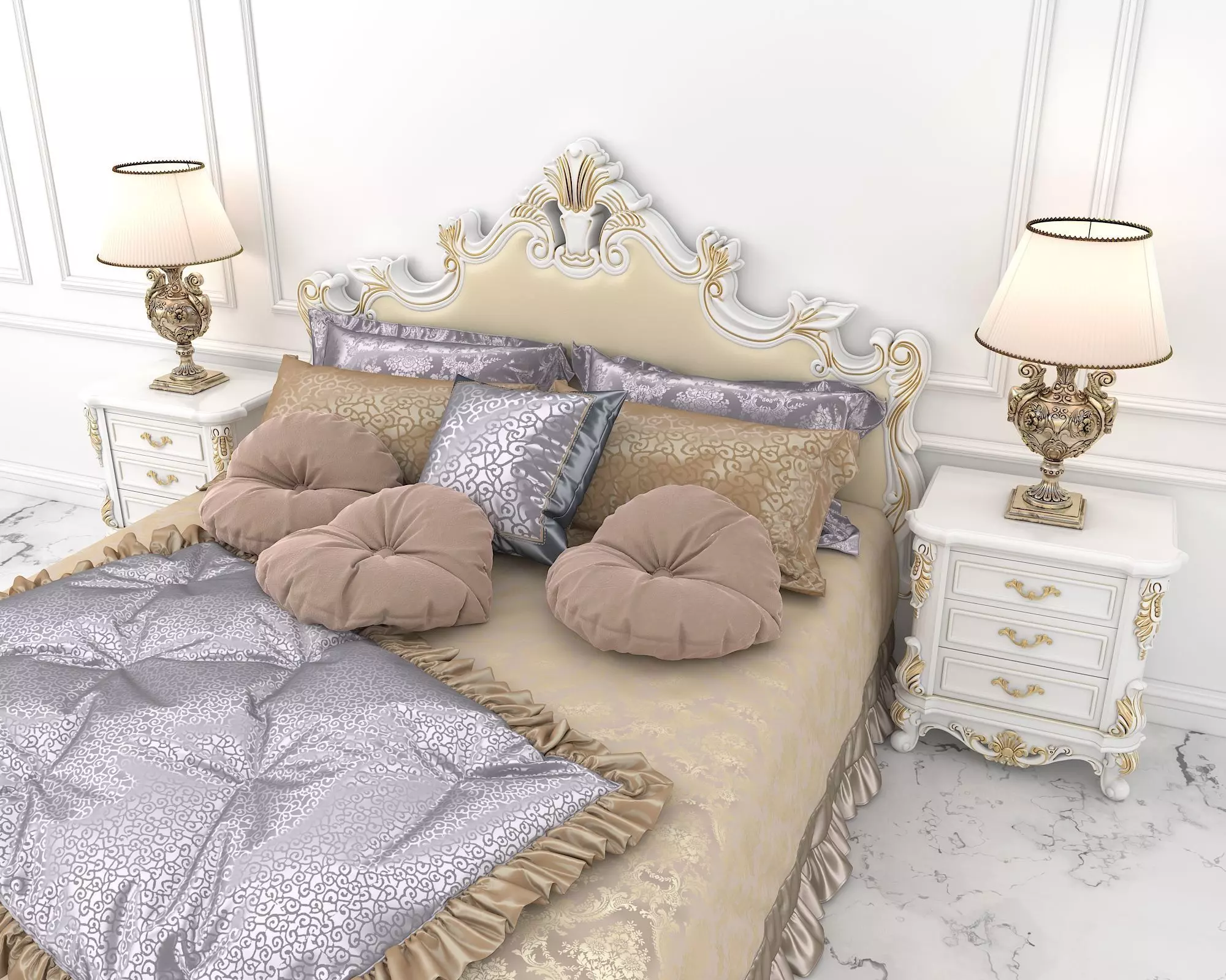 Classic European Style Bed Set 38 3D model_4
