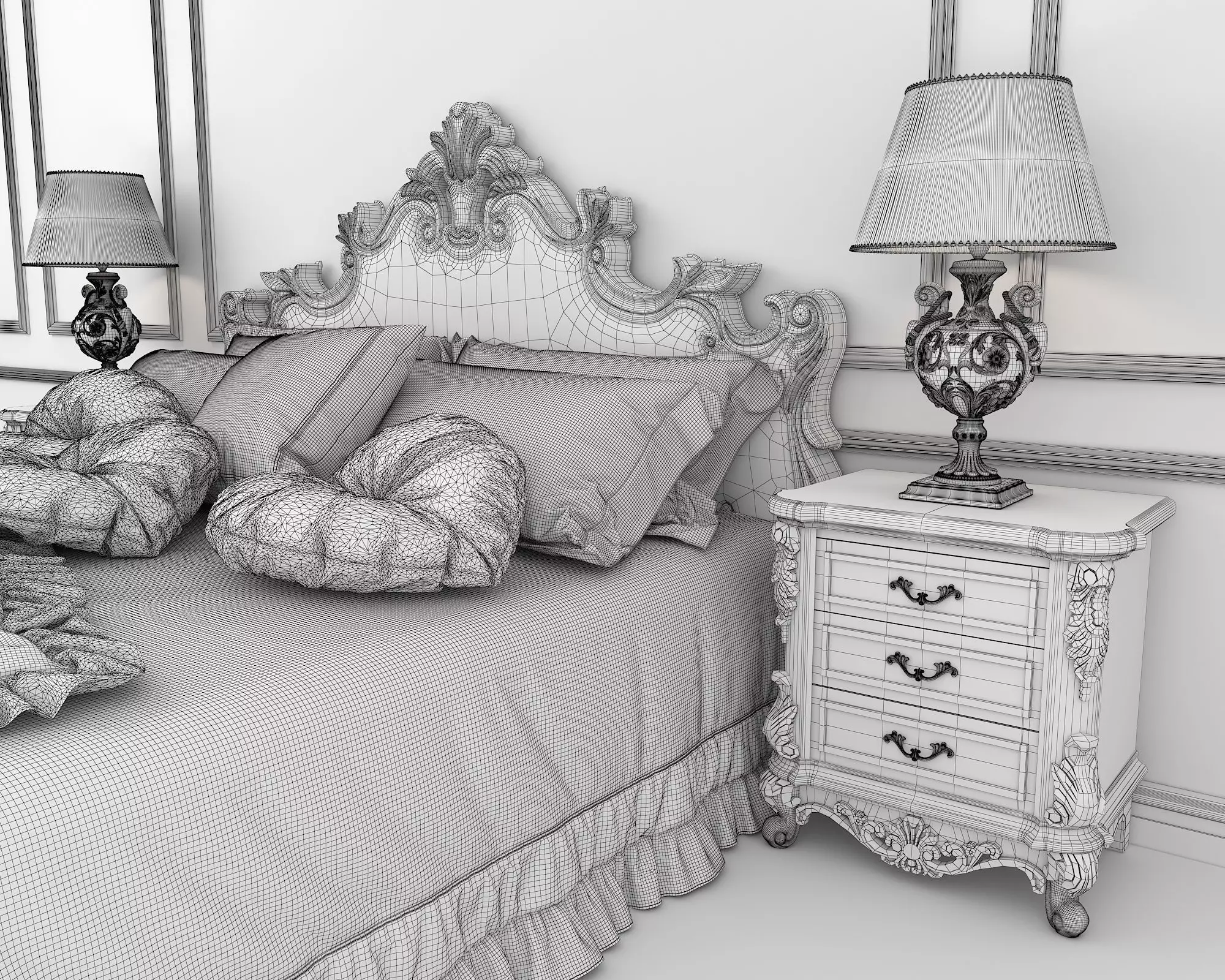 Classic European Style Bed Set 38 3D model_9