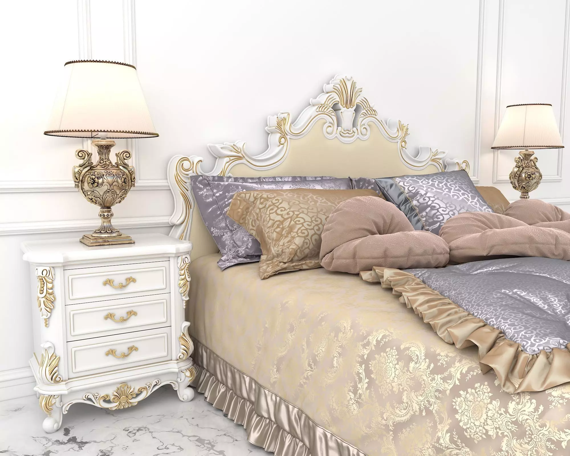 Classic European Style Bed Set 38 3D model_3