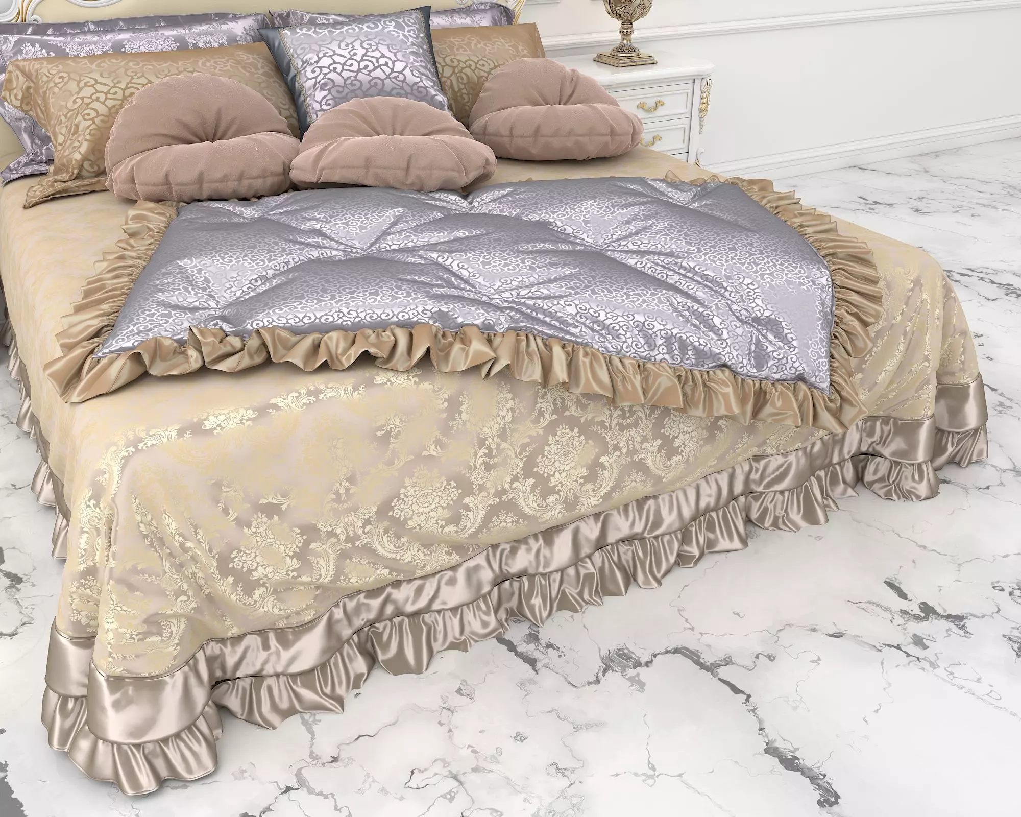 Classic European Style Bed Set 38 3D model_5