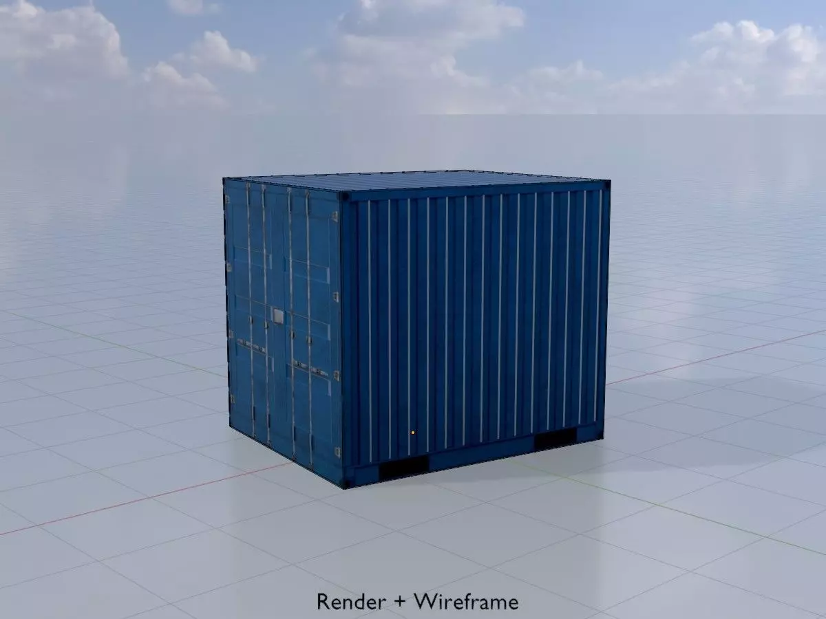 Shipping Container gentian blue 10ft Low-poly 3D model_7