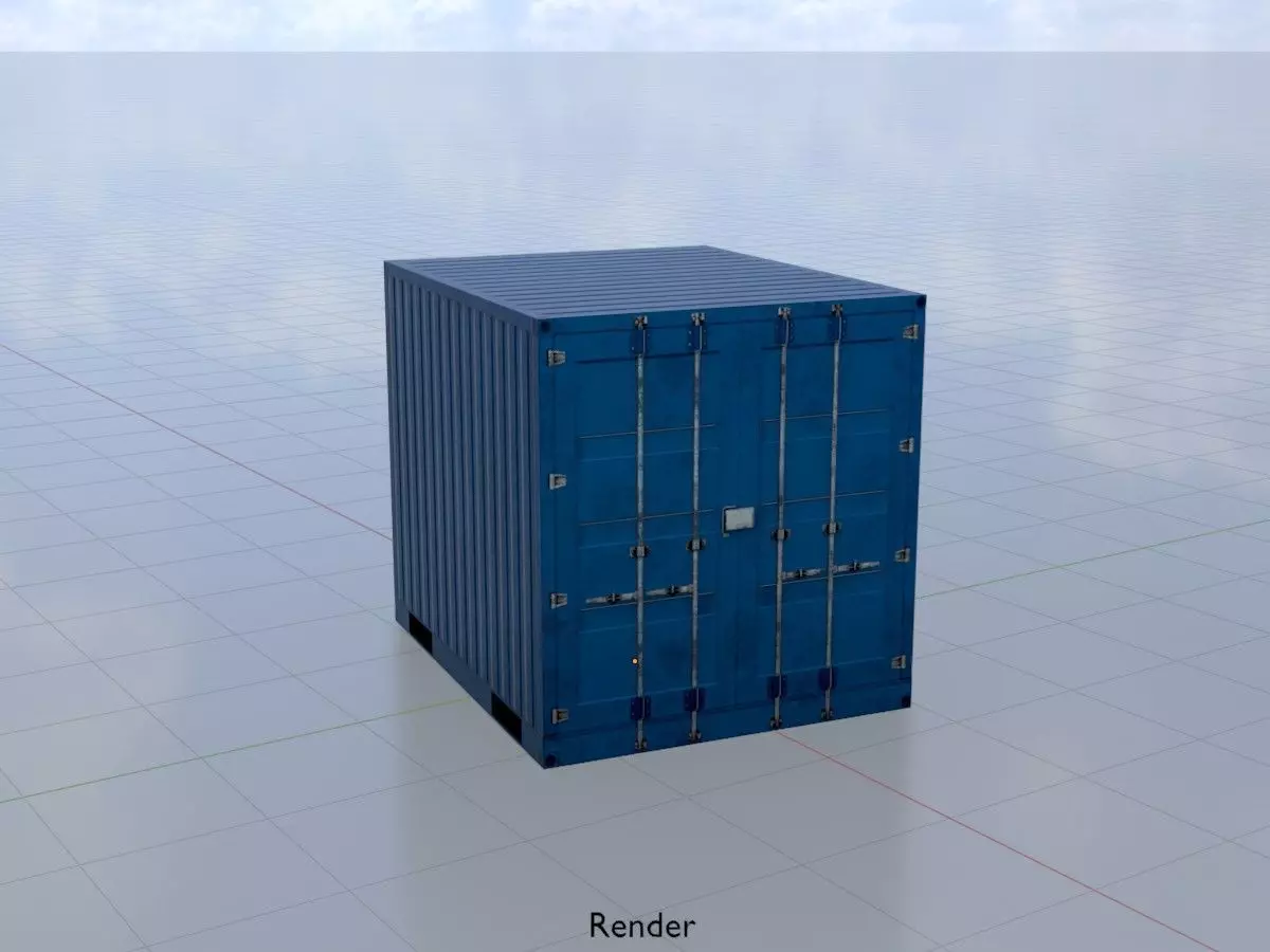 Shipping Container gentian blue 10ft Low-poly 3D model_14