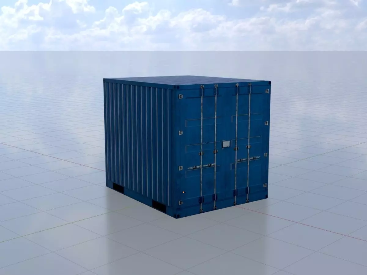 Shipping Container gentian blue 10ft Low-poly 3D model_0