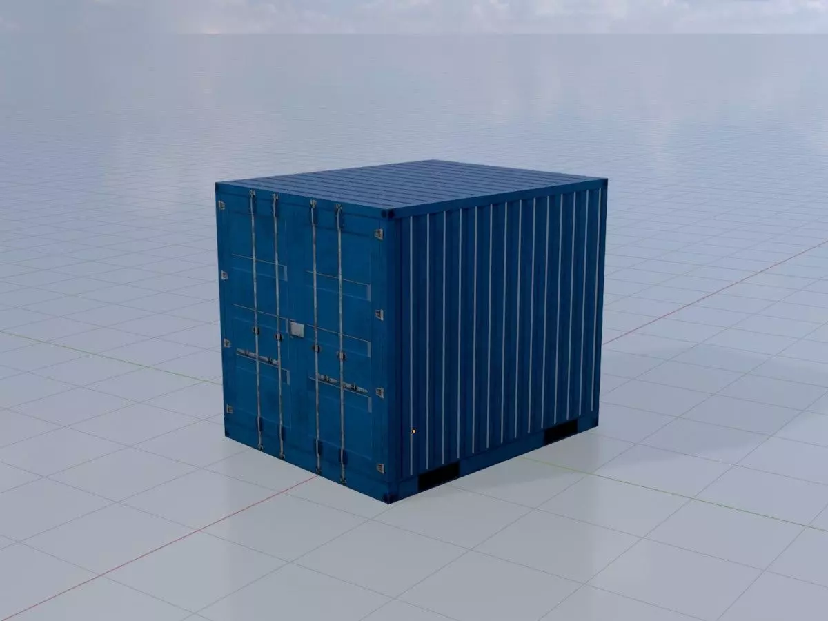 Shipping Container gentian blue 10ft Low-poly 3D model_3
