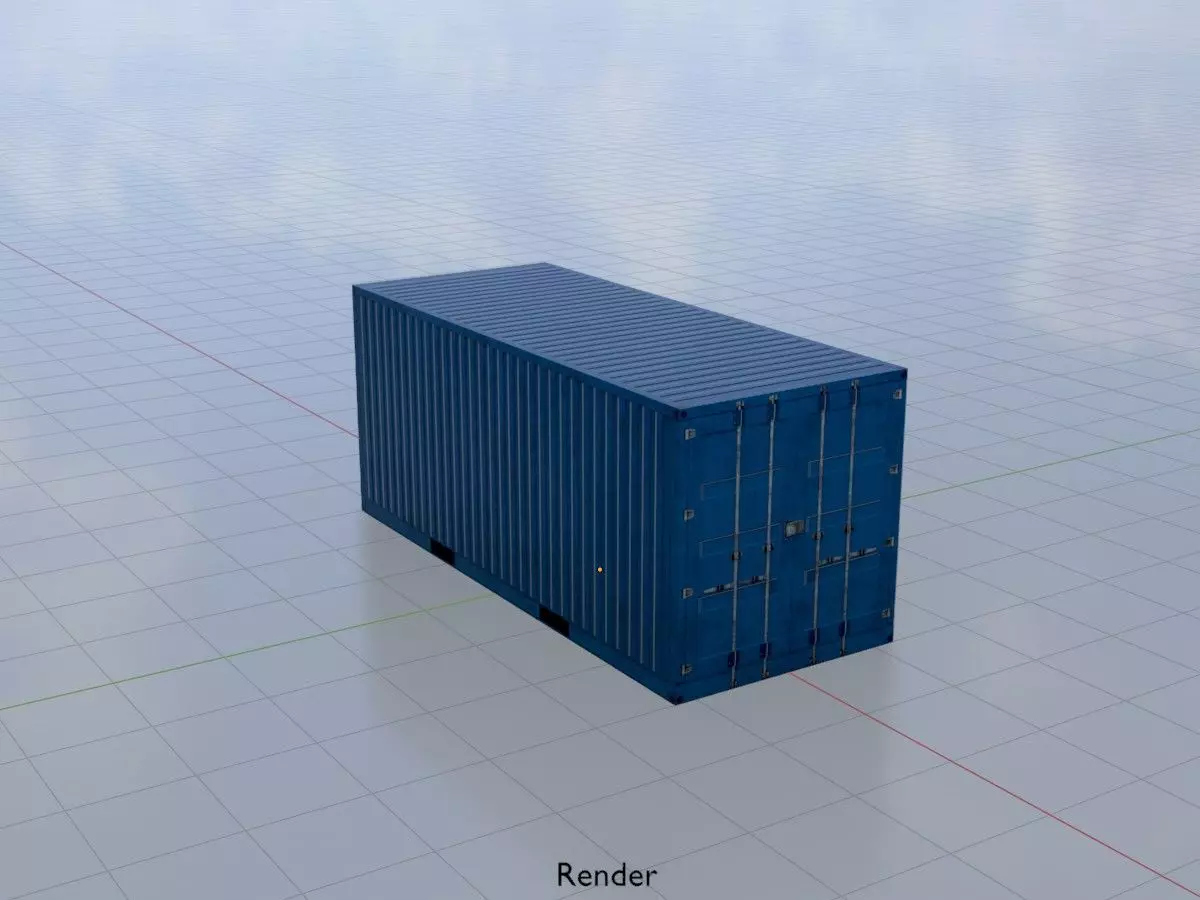 Shipping Container gentian blue 20ft Low-poly 3D model_14