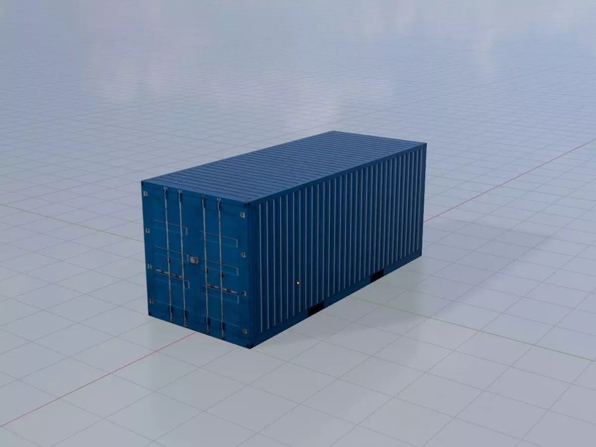 Shipping Container gentian blue 20ft Low-poly 3D model_3