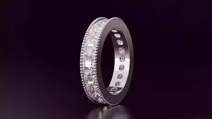 Channel Set Radiant Square eternity ring w bead N02 3036CT EU54